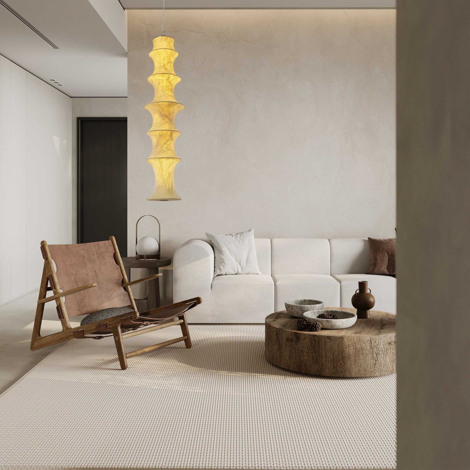 Elraeor Layered Mulberry Silk Pendant Light-Neutral Decor