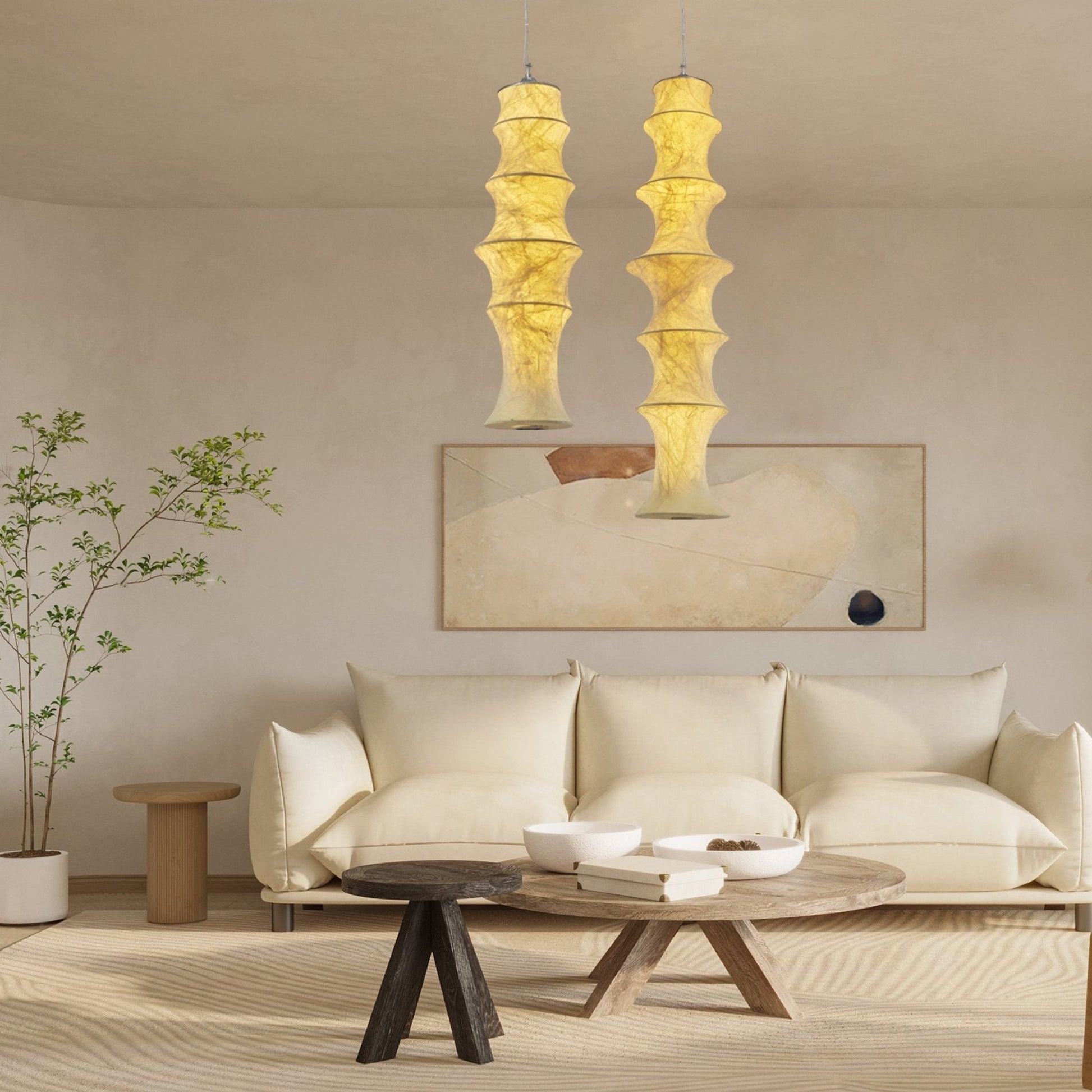 Elraeor Layered Mulberry Silk Pendant Light-Neutral Decor