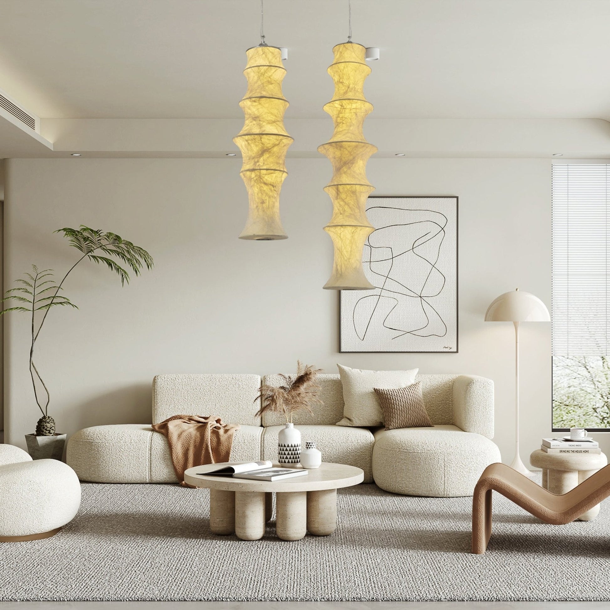 Elraeor Layered Mulberry Silk Pendant Light-Neutral Decor