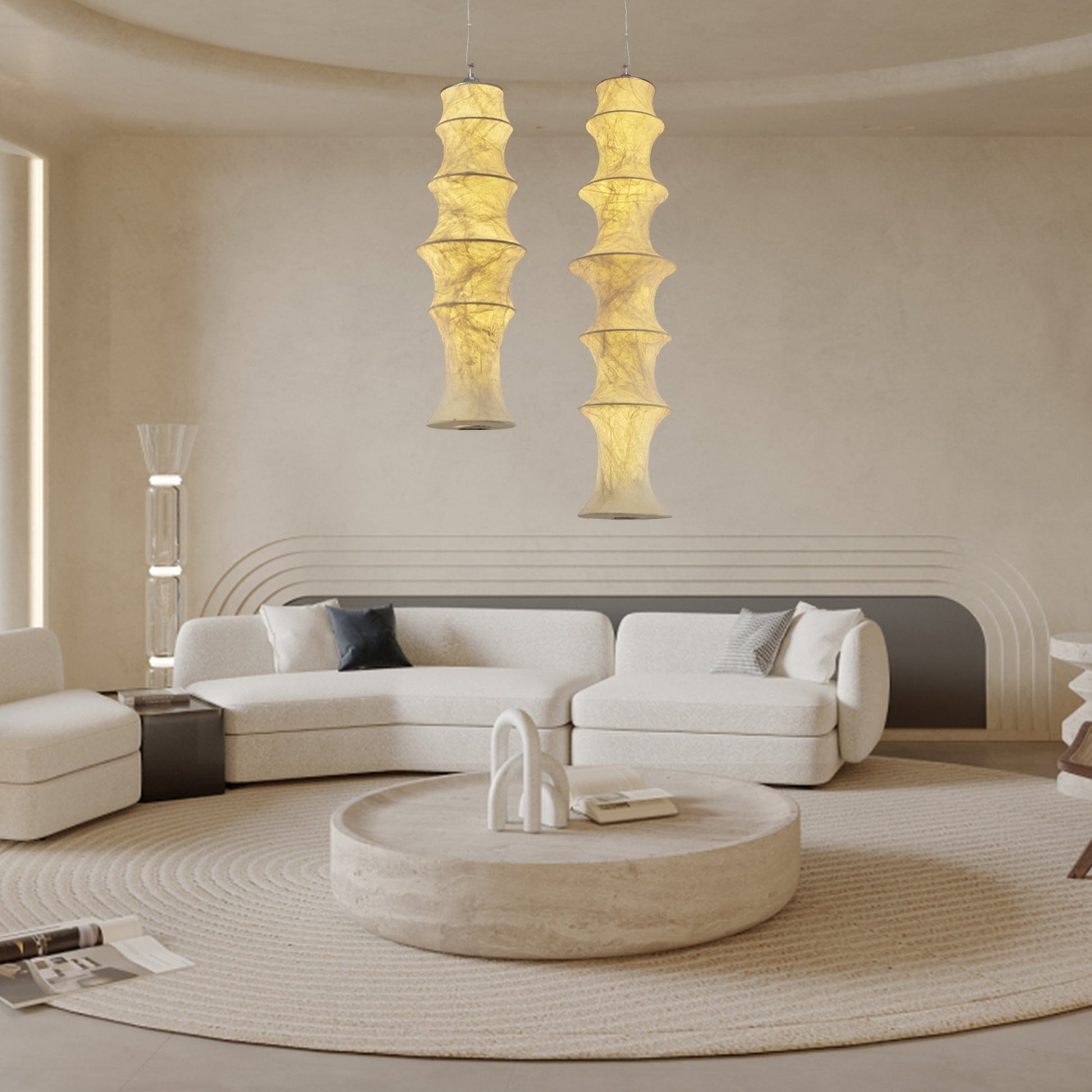 Elraeor Layered Mulberry Silk Pendant Light-Neutral Decor