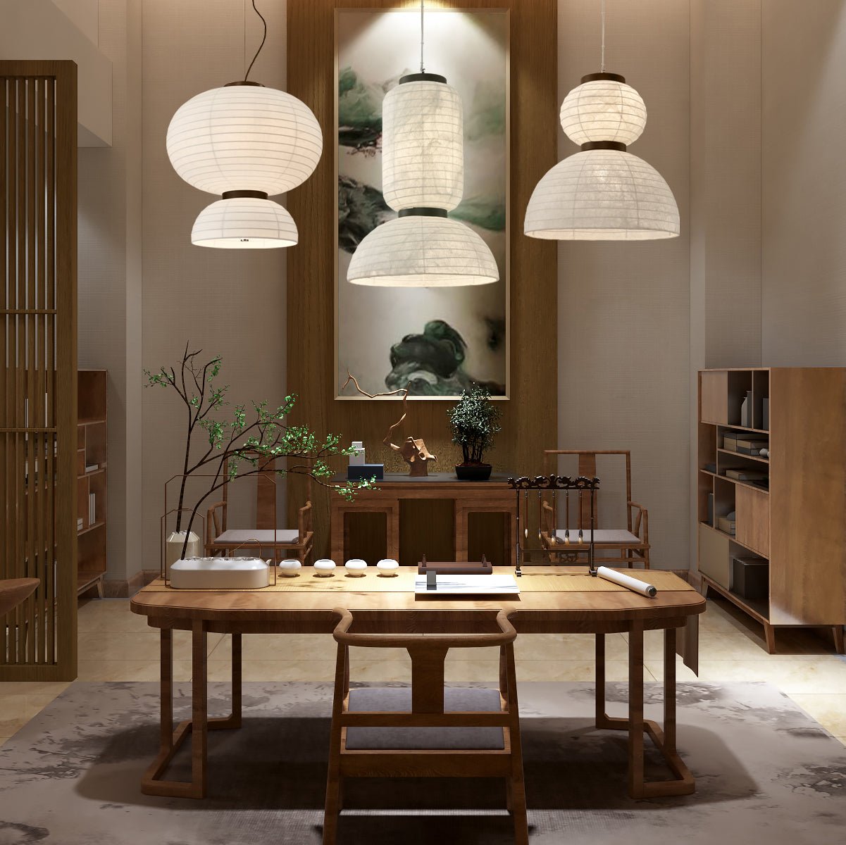 Uldoror Traditional Art Modern Silk Pendant Light-Neutral Decor