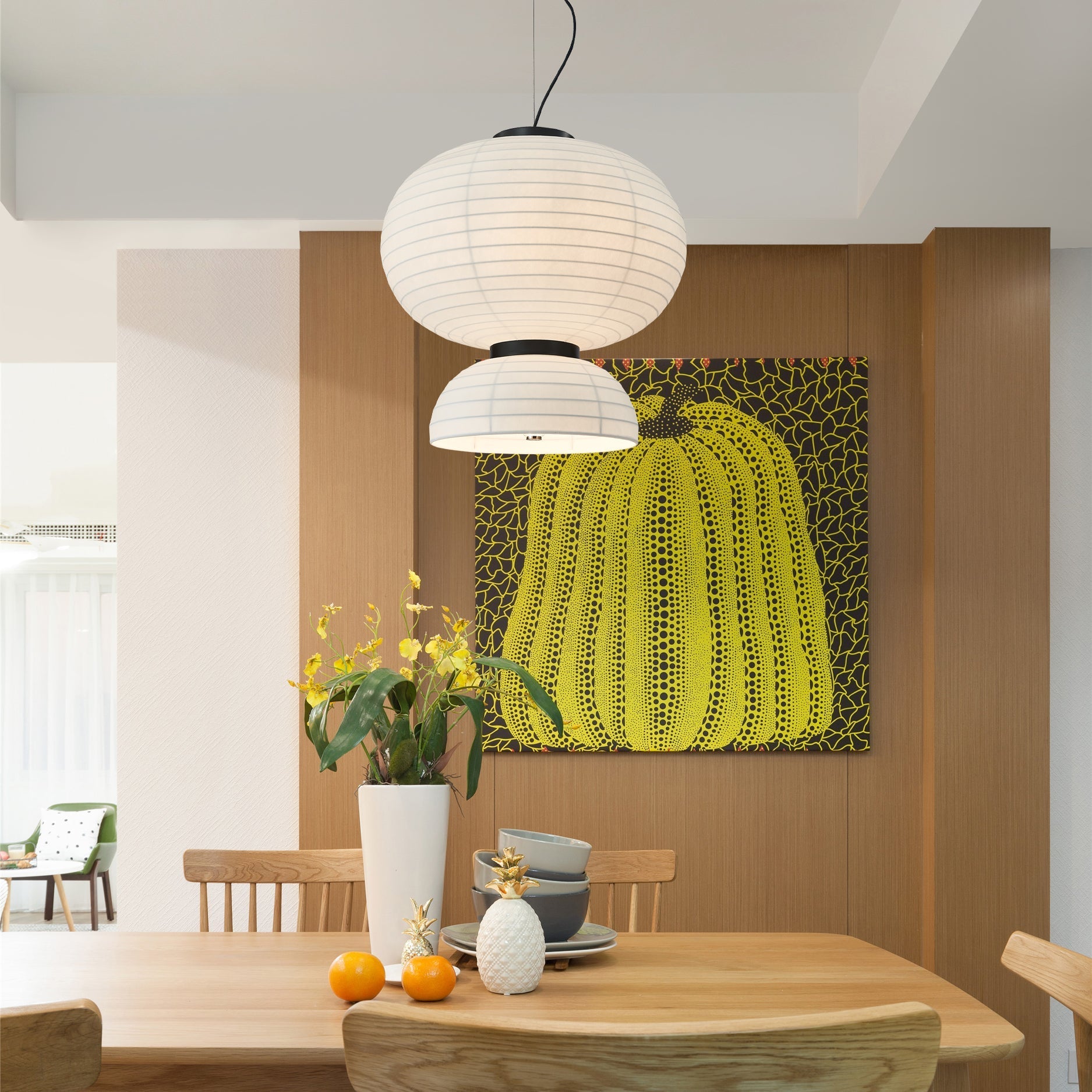 Uldoror Traditional Art Modern Silk Pendant Light-Neutral Decor