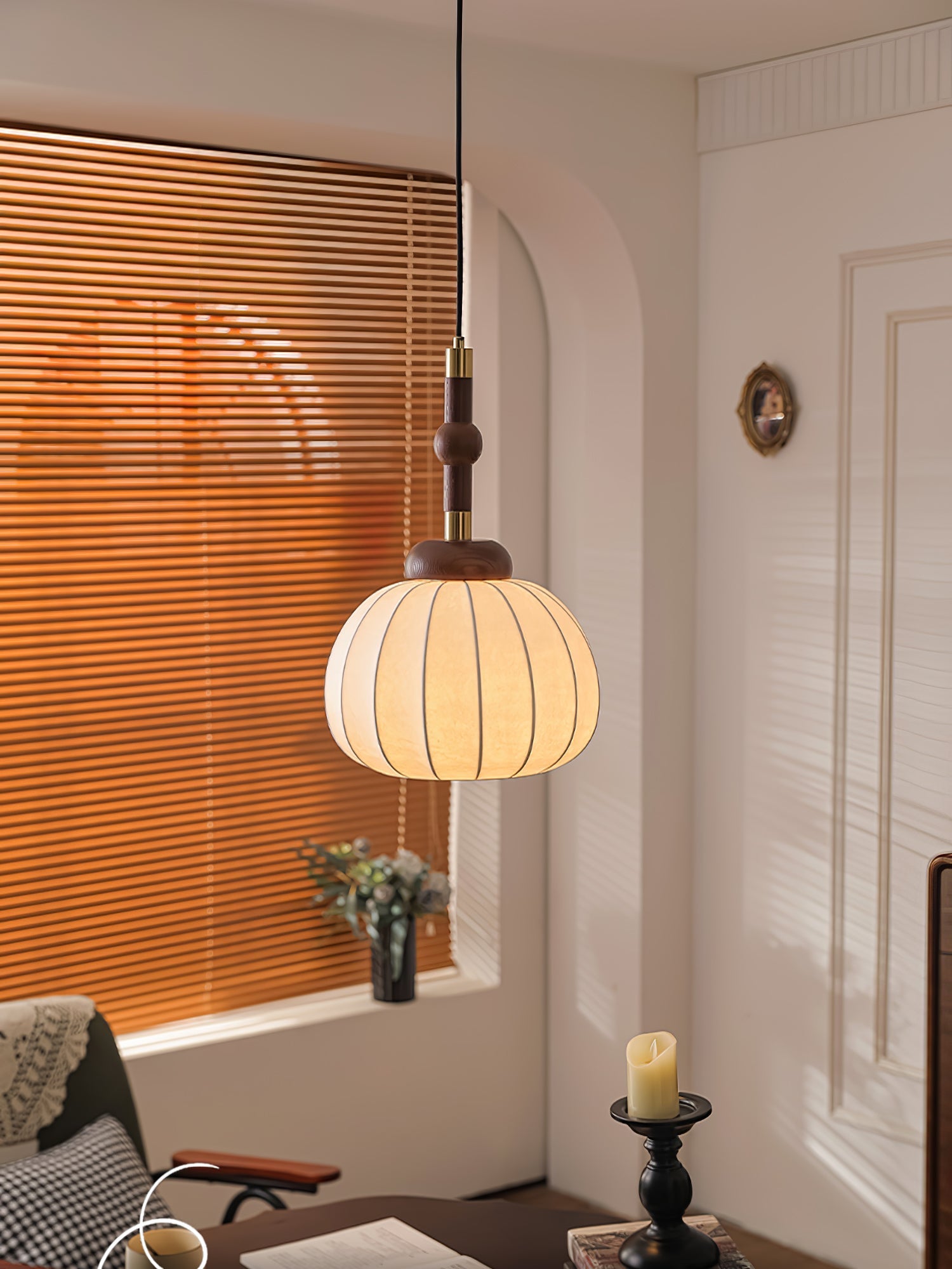 Livenor Silk & Wood Scandinavian Pendant Lamp-Neutral Decor