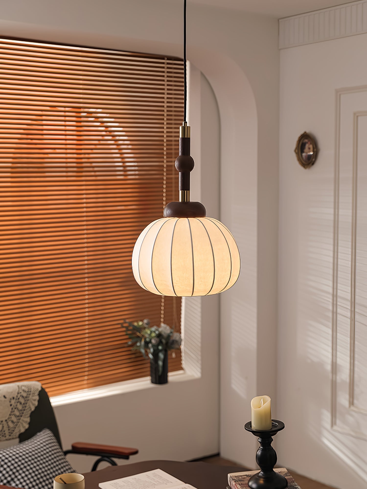 Livenor Silk & Wood Scandinavian Pendant Lamp-Neutral Decor