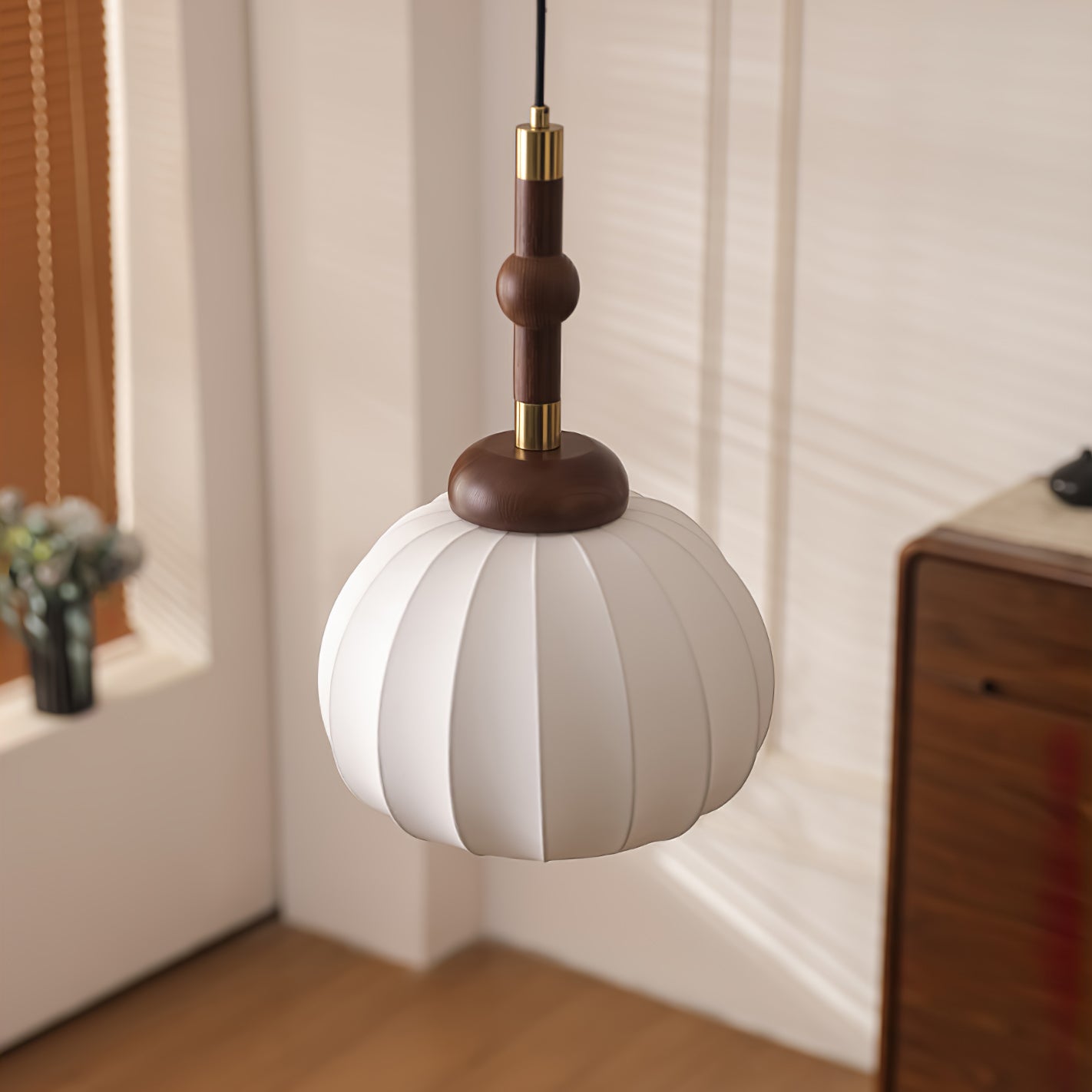 Livenor Silk & Wood Scandinavian Pendant Lamp-Neutral Decor