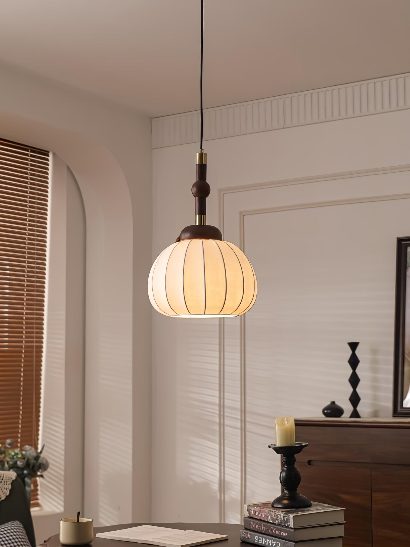 Livenor Silk & Wood Scandinavian Pendant Lamp-Neutral Decor