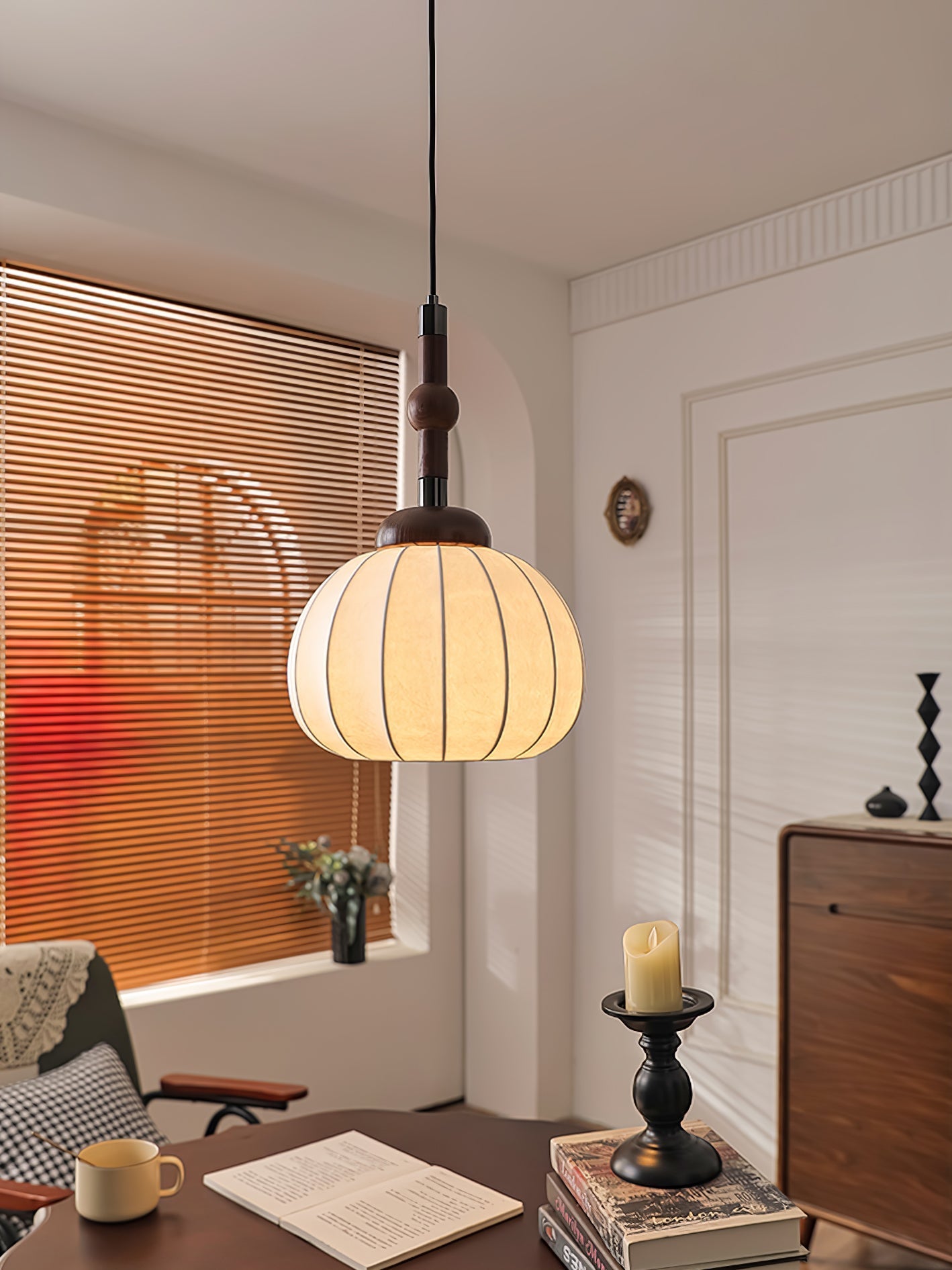 Livenor Silk & Wood Scandinavian Pendant Lamp-Neutral Decor