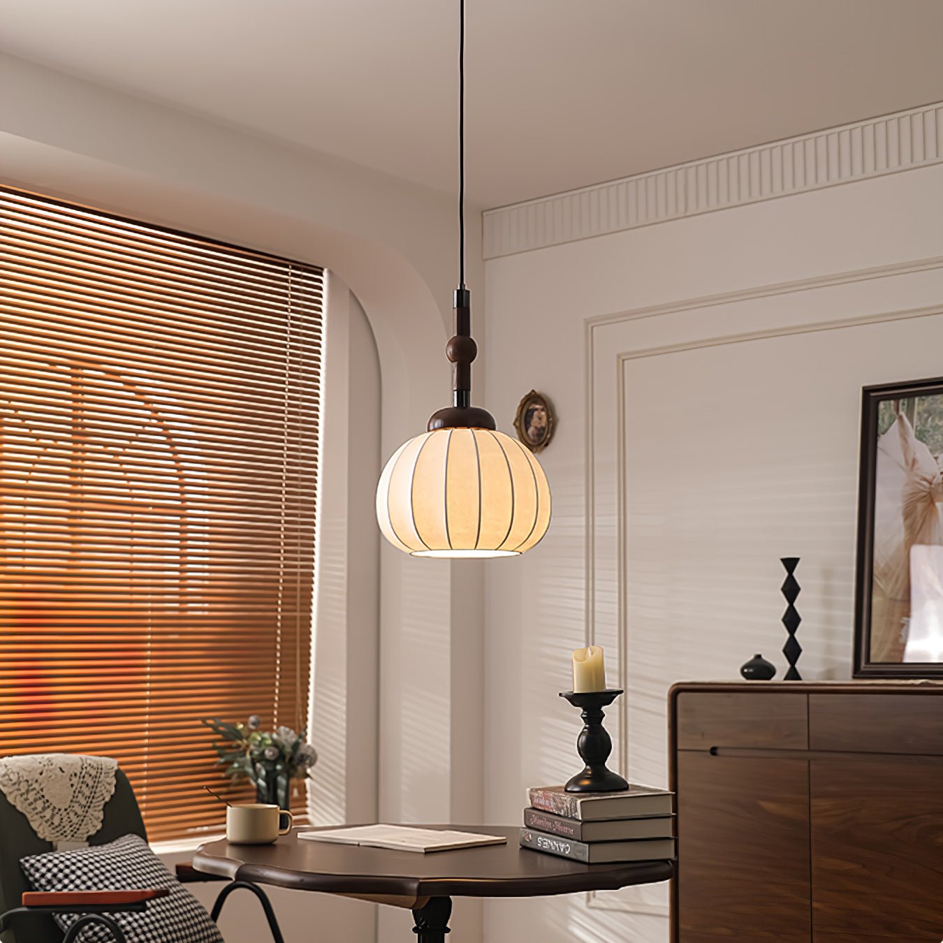 Livenor Silk & Wood Scandinavian Pendant Lamp-Neutral Decor