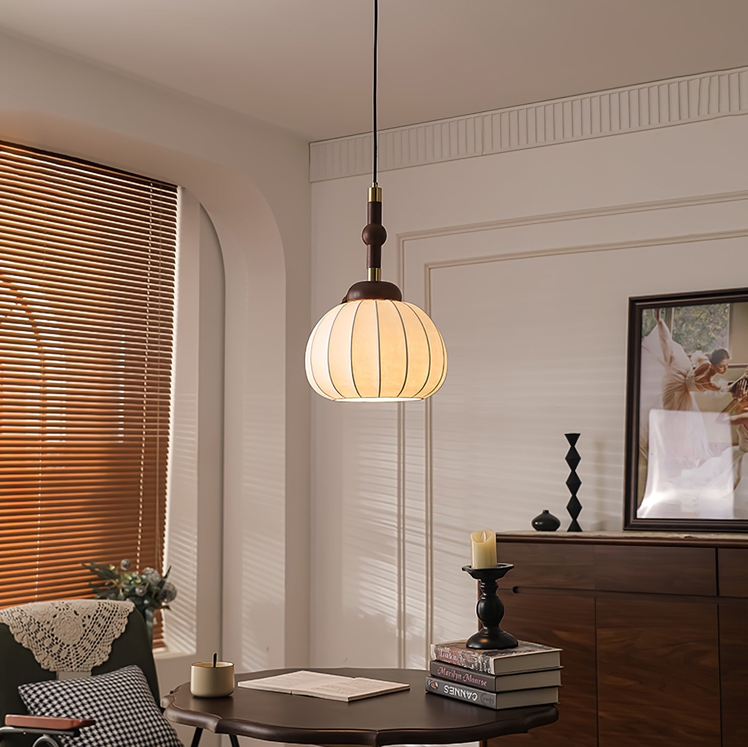 Livenor Silk & Wood Scandinavian Pendant Lamp-Neutral Decor