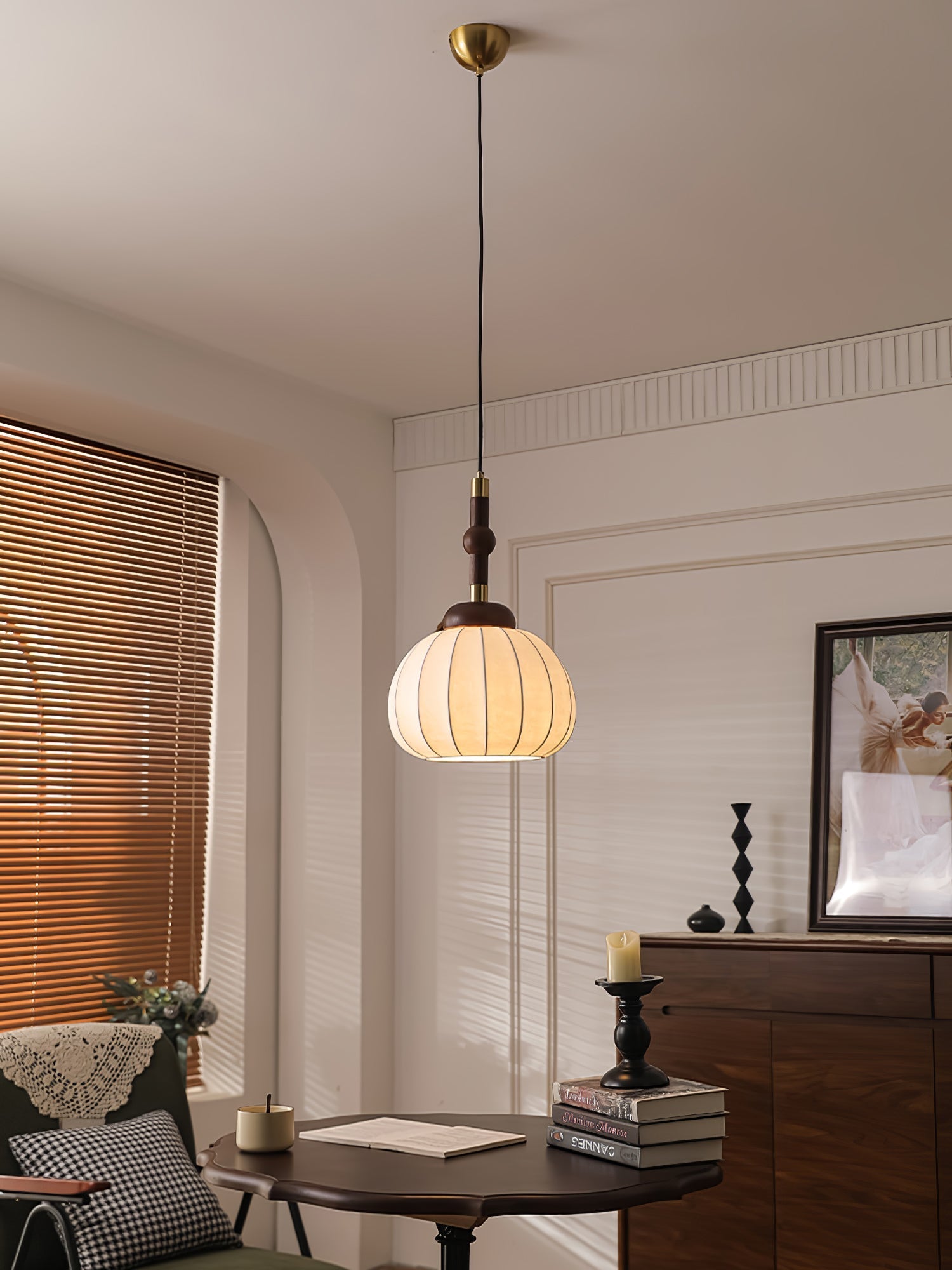Livenor Silk & Wood Scandinavian Pendant Lamp-Neutral Decor