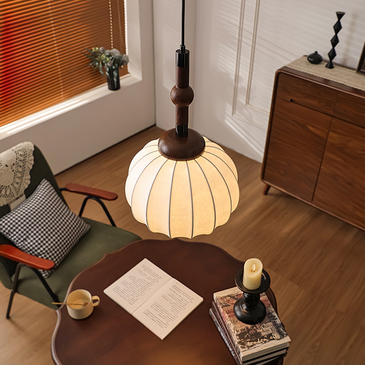 Livenor Silk & Wood Scandinavian Pendant Lamp-Neutral Decor
