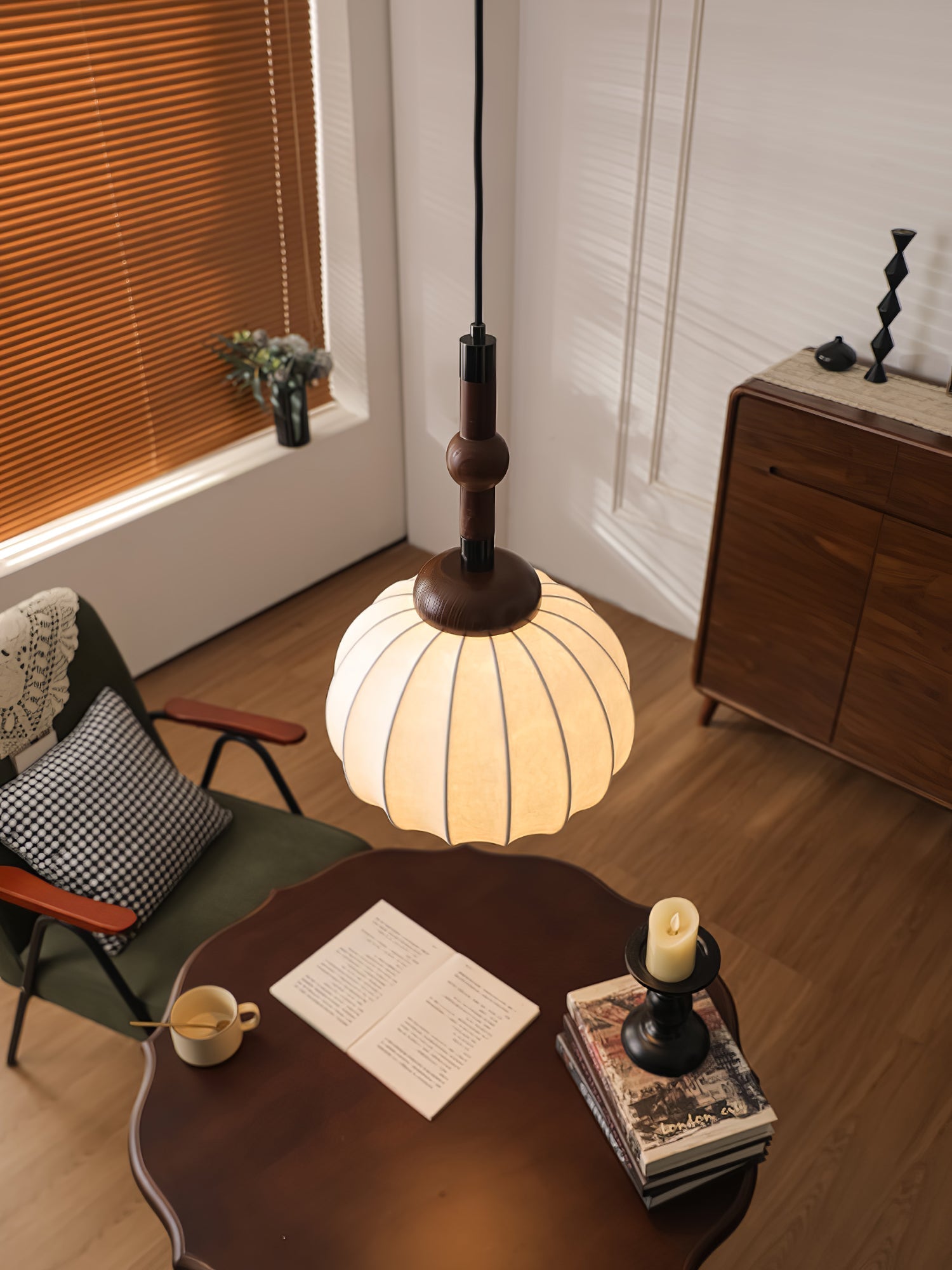 Livenor Silk & Wood Scandinavian Pendant Lamp-Neutral Decor