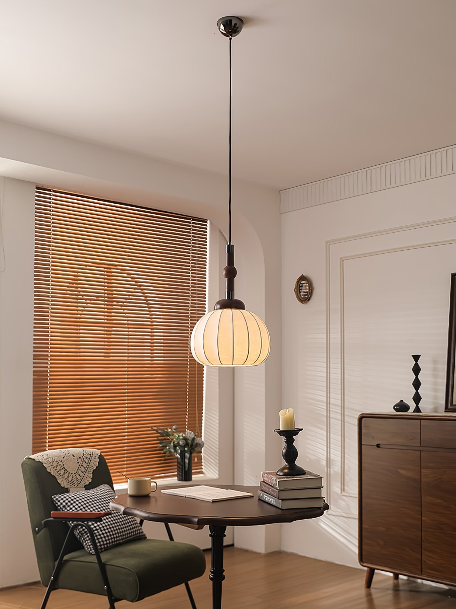 Livenor Silk & Wood Scandinavian Pendant Lamp-Neutral Decor
