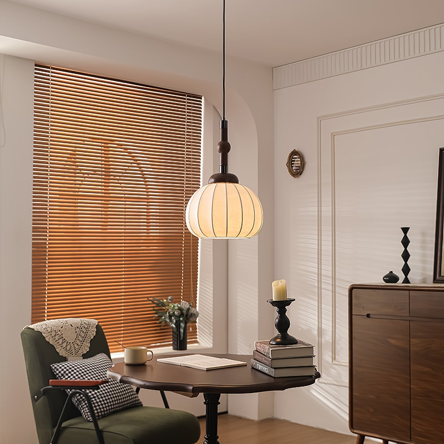 Livenor Silk & Wood Scandinavian Pendant Lamp-Neutral Decor