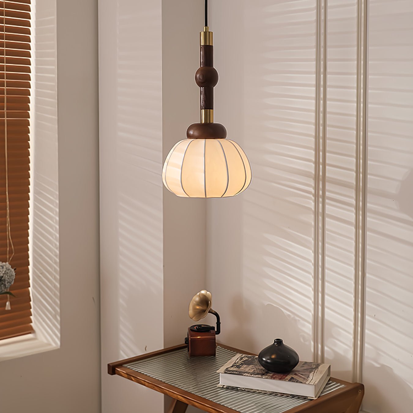 Livenor Silk & Wood Scandinavian Pendant Lamp-Neutral Decor