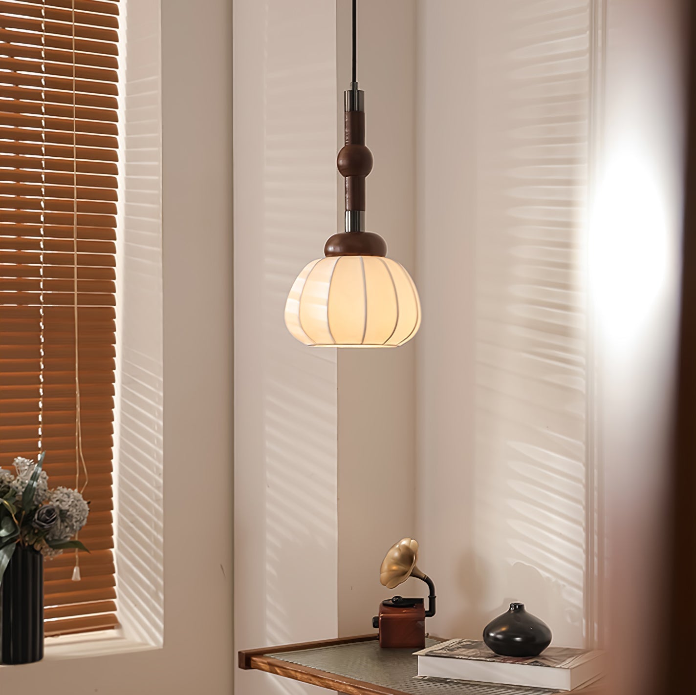 Livenor Silk & Wood Scandinavian Pendant Lamp-Neutral Decor