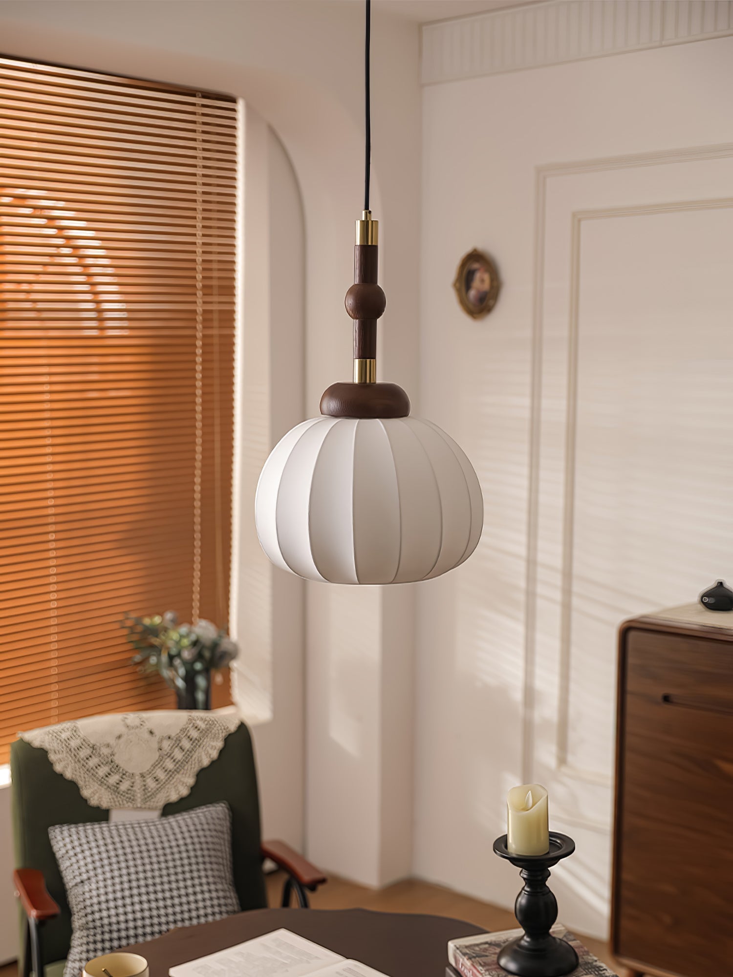 Livenor Silk & Wood Scandinavian Pendant Lamp-Neutral Decor