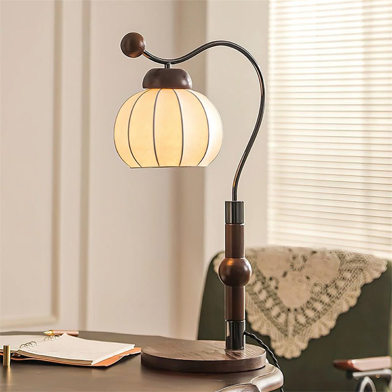 Zyran Silk Wood Retro Table Lamp-Neutral Decor