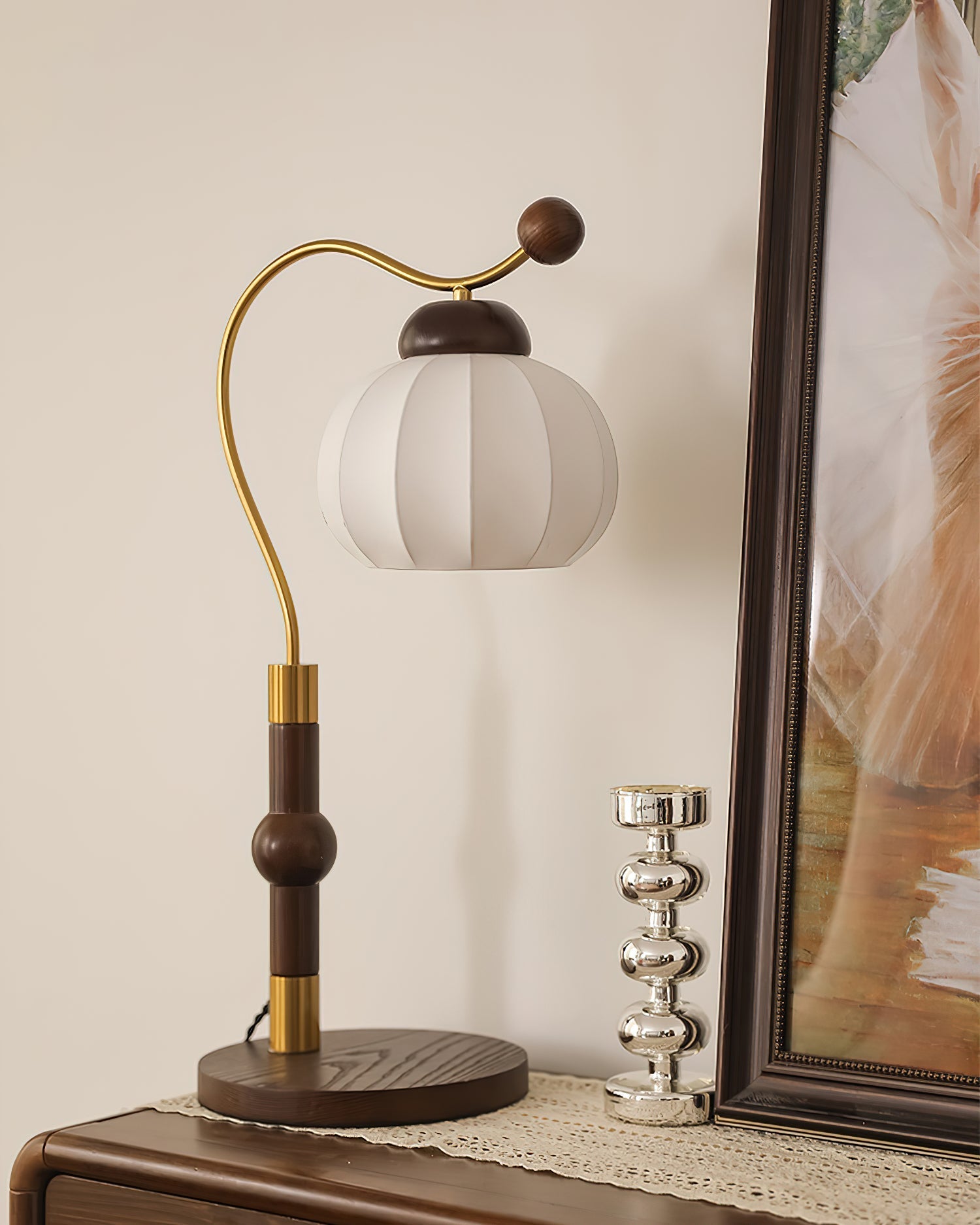 Zyran Silk Wood Retro Table Lamp-Neutral Decor
