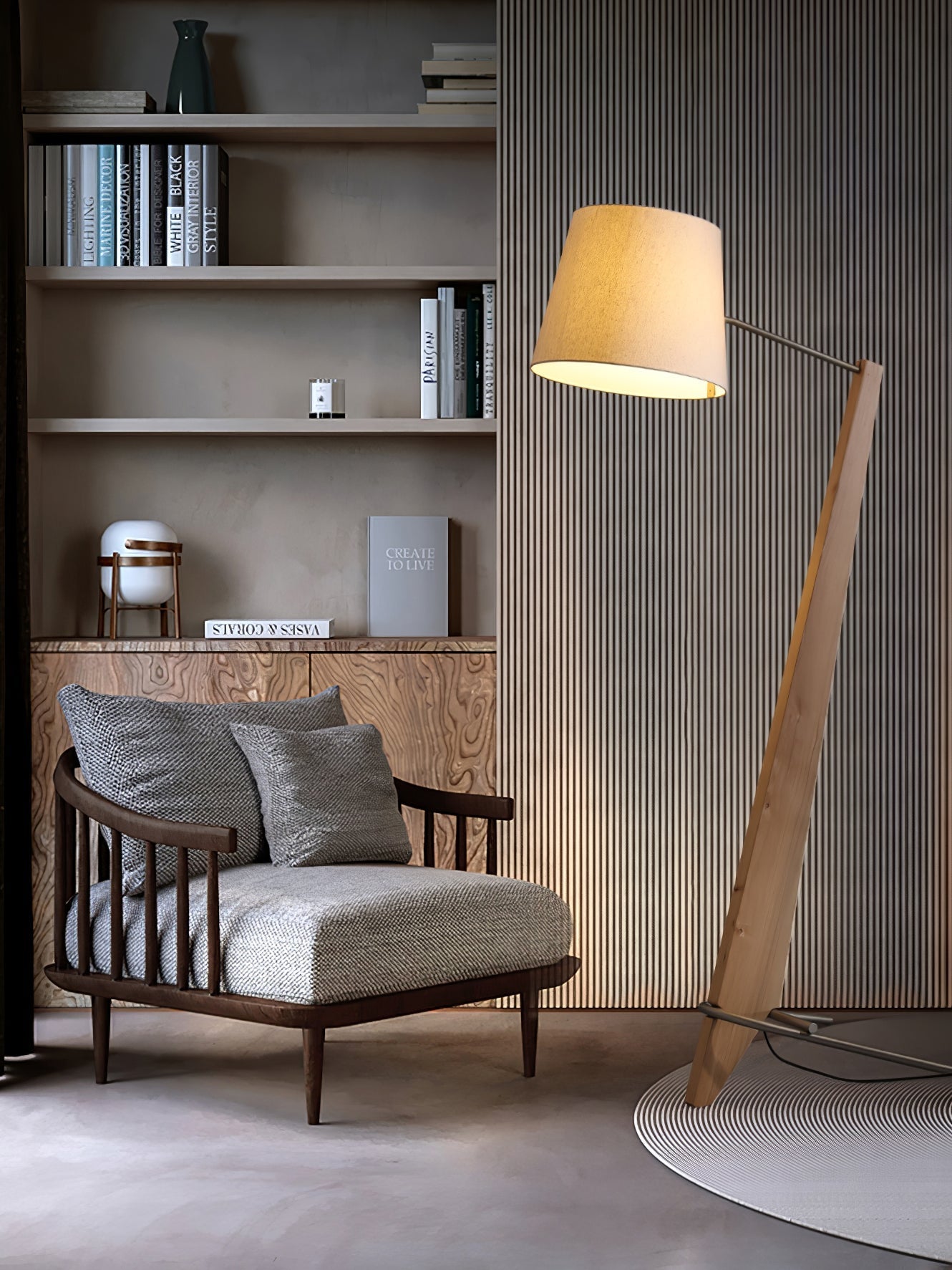 Vyran Wood Fabric Floor Lamp-Neutral Decor