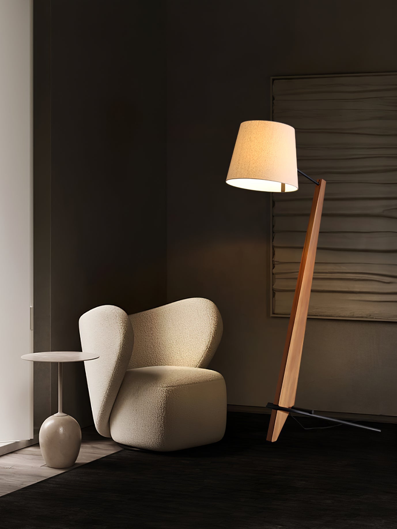 Vyran Wood Fabric Floor Lamp-Neutral Decor