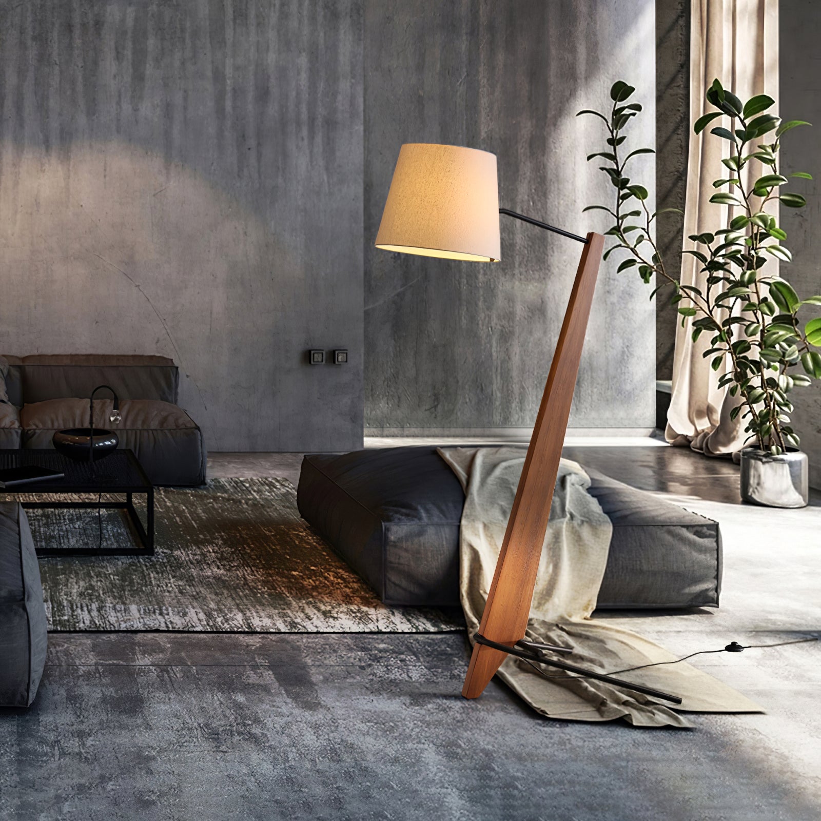 Vyran Wood Fabric Floor Lamp-Neutral Decor