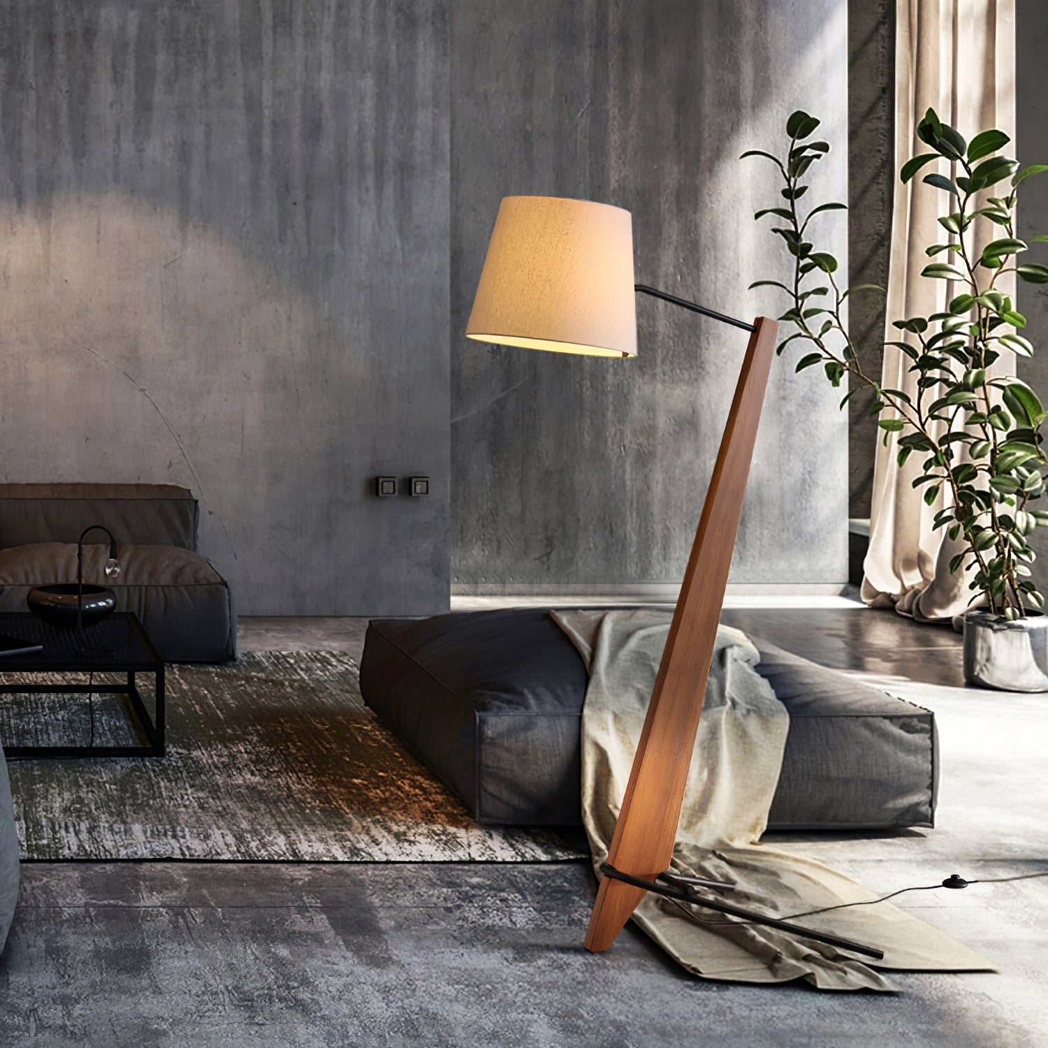 Vyran Wood Fabric Floor Lamp-Neutral Decor