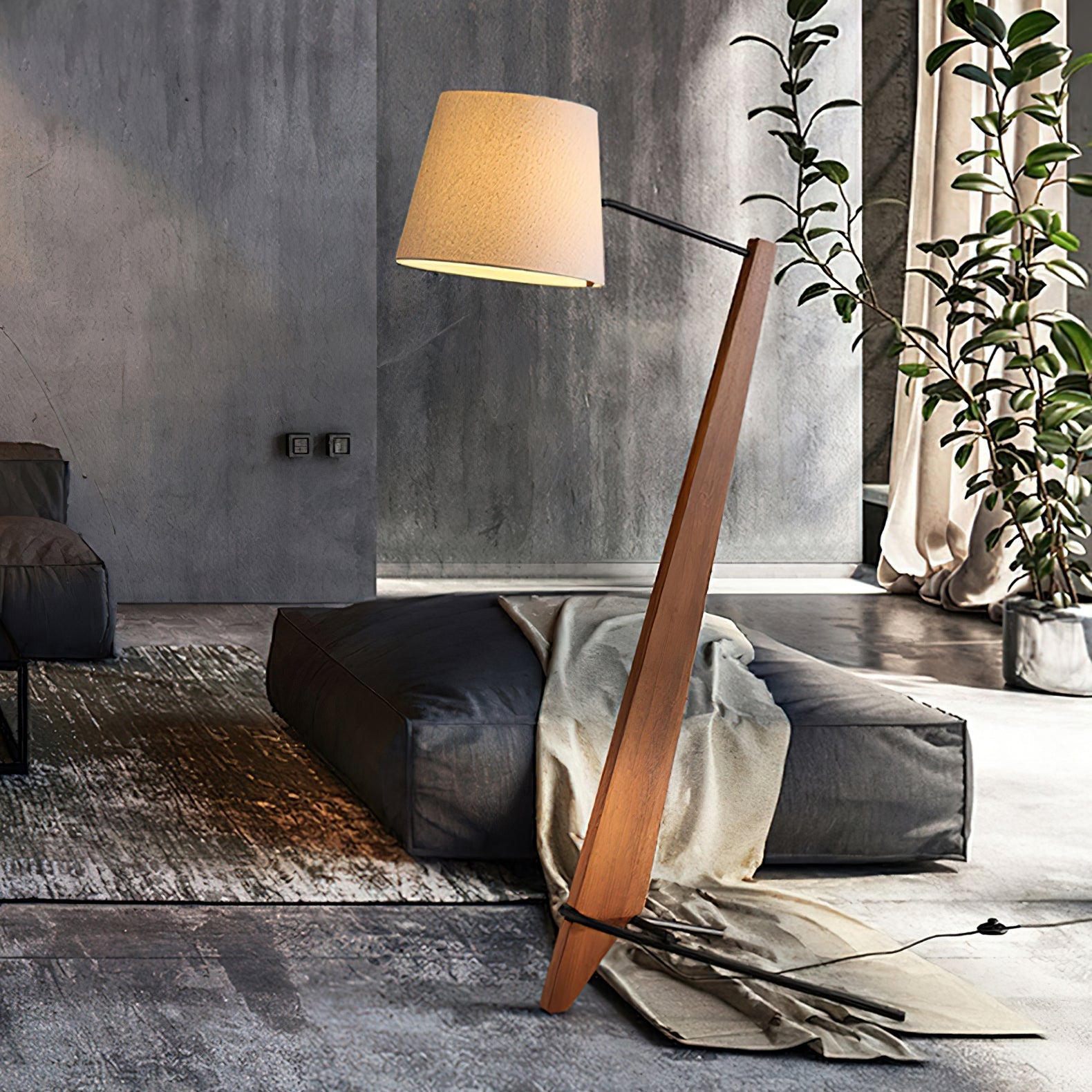 Vyran Wood Fabric Floor Lamp-Neutral Decor