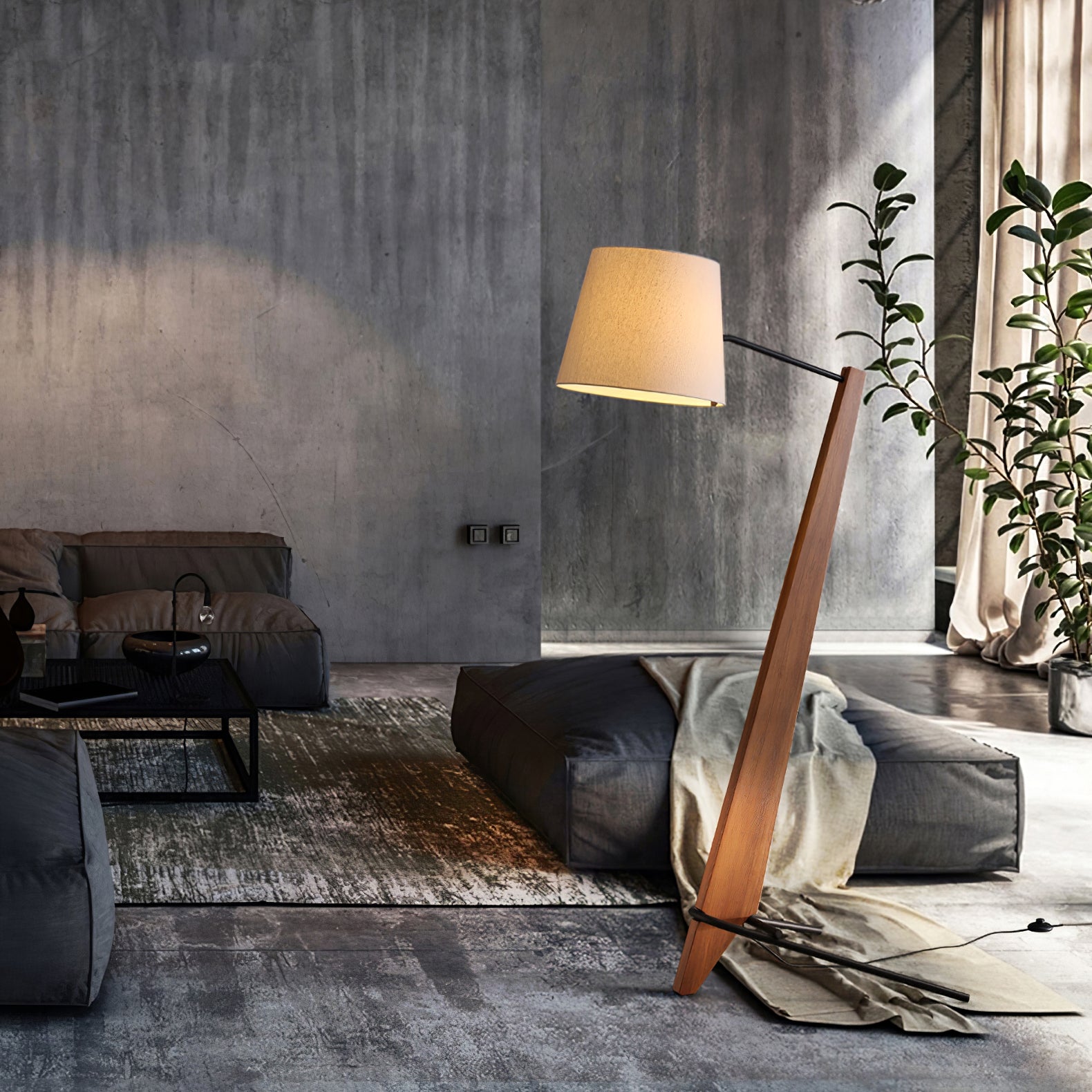 Vyran Wood Fabric Floor Lamp-Neutral Decor