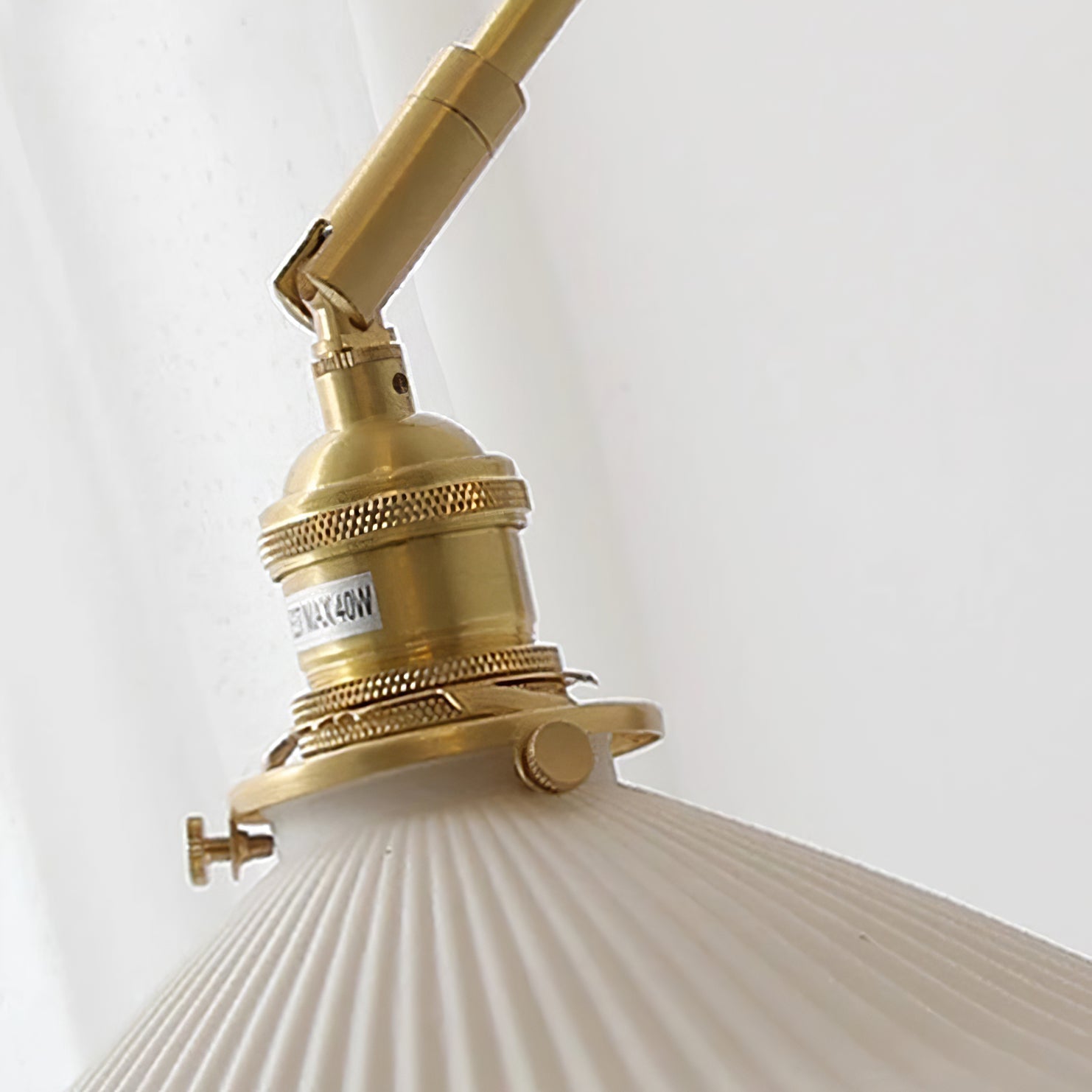 Wall Lamp Adjustable Arm Pleated Shade Walnut Base Vintage Task