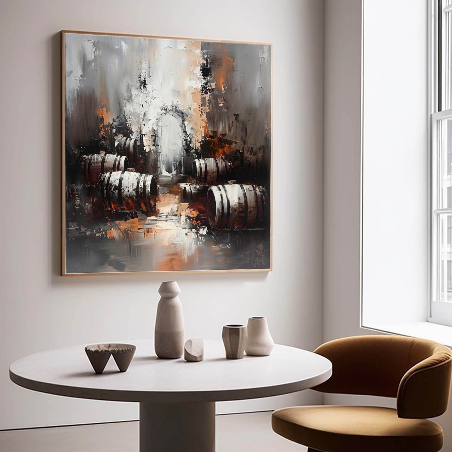 Wall Art Rustic Textured Wine Barrel - Neutralighting