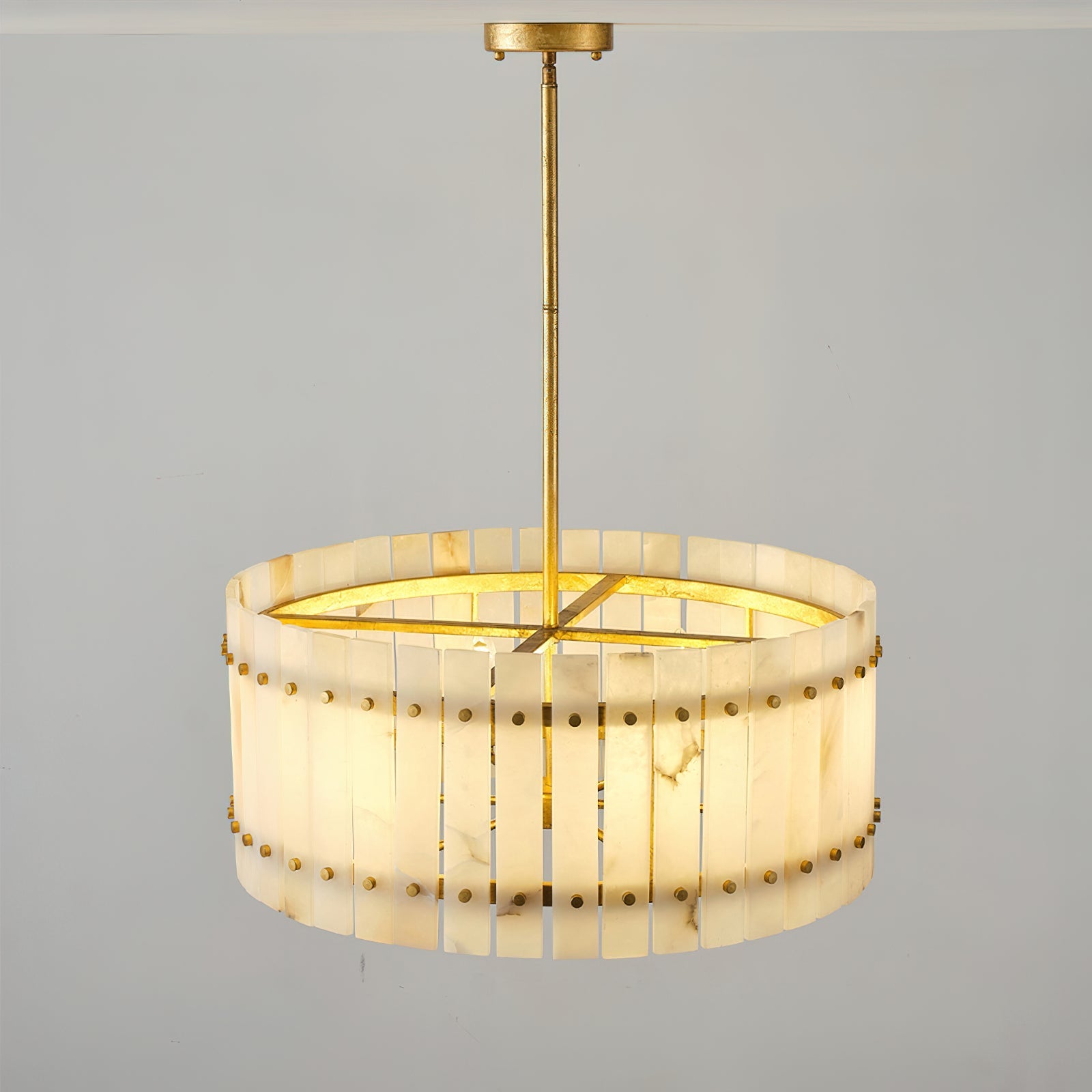 Unlit view of the chandelier against a plain background.