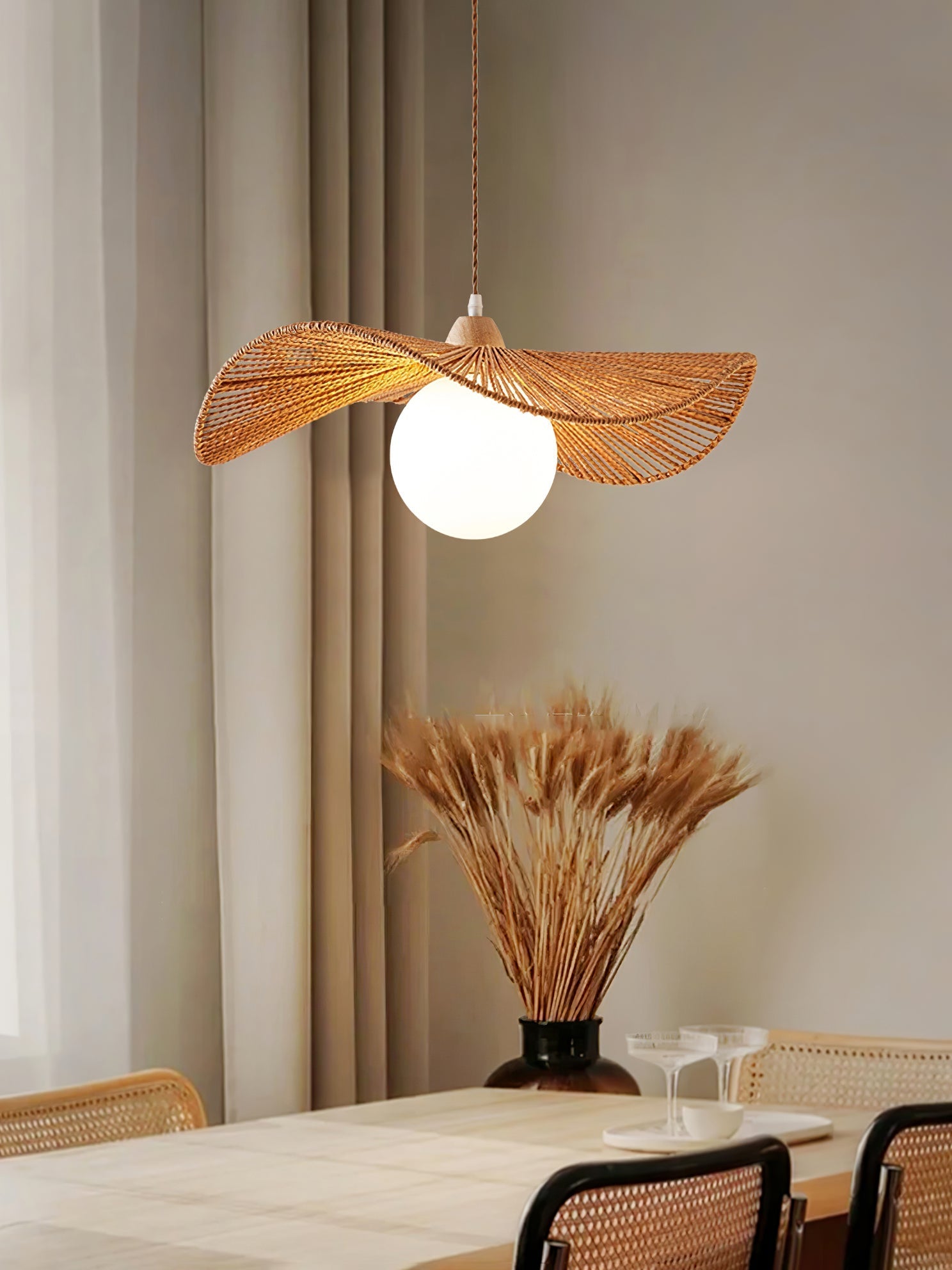 Yaslen Art Natural Woven Pendant Lamp-Neutral Decor