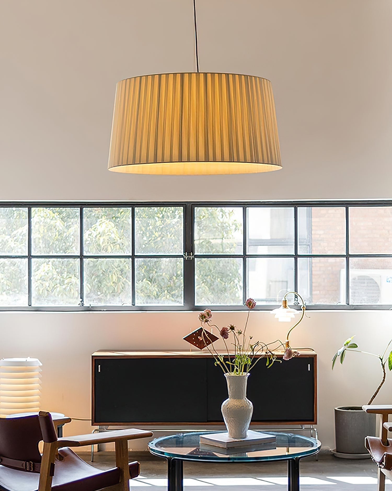 Pendant Light Pleated Fabric Drum