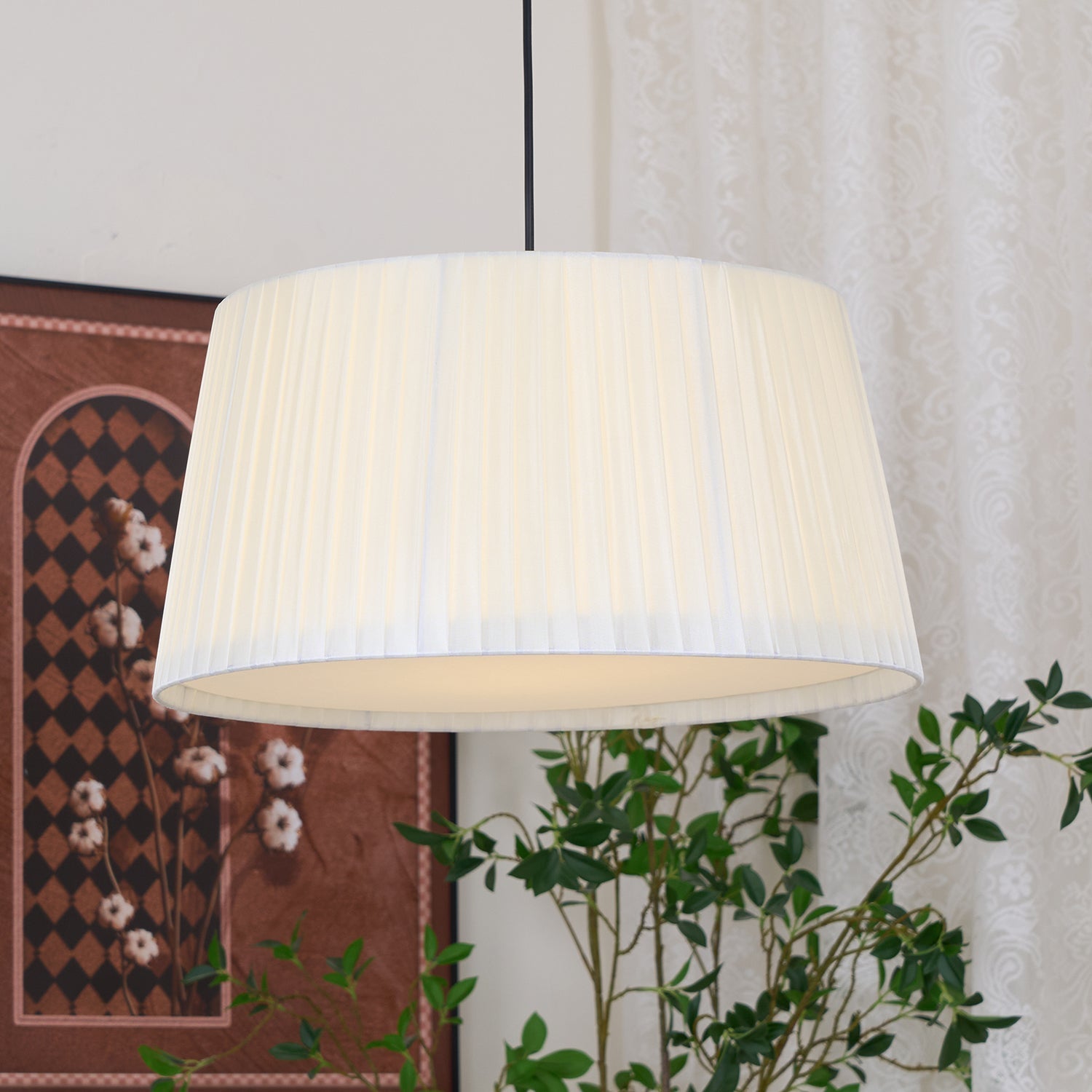 Pendant Light Pleated Fabric Drum