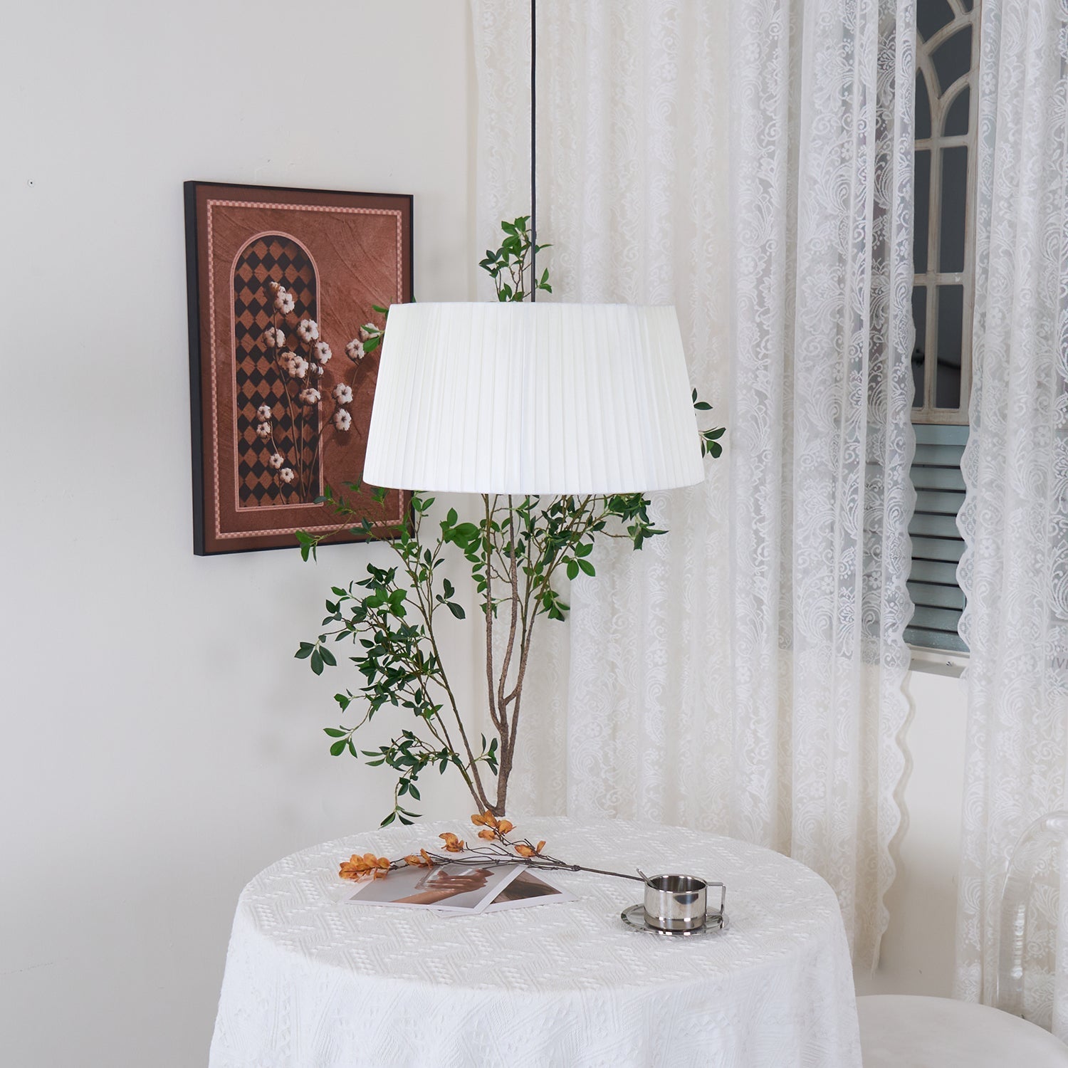 Pendant Light Pleated Fabric Drum