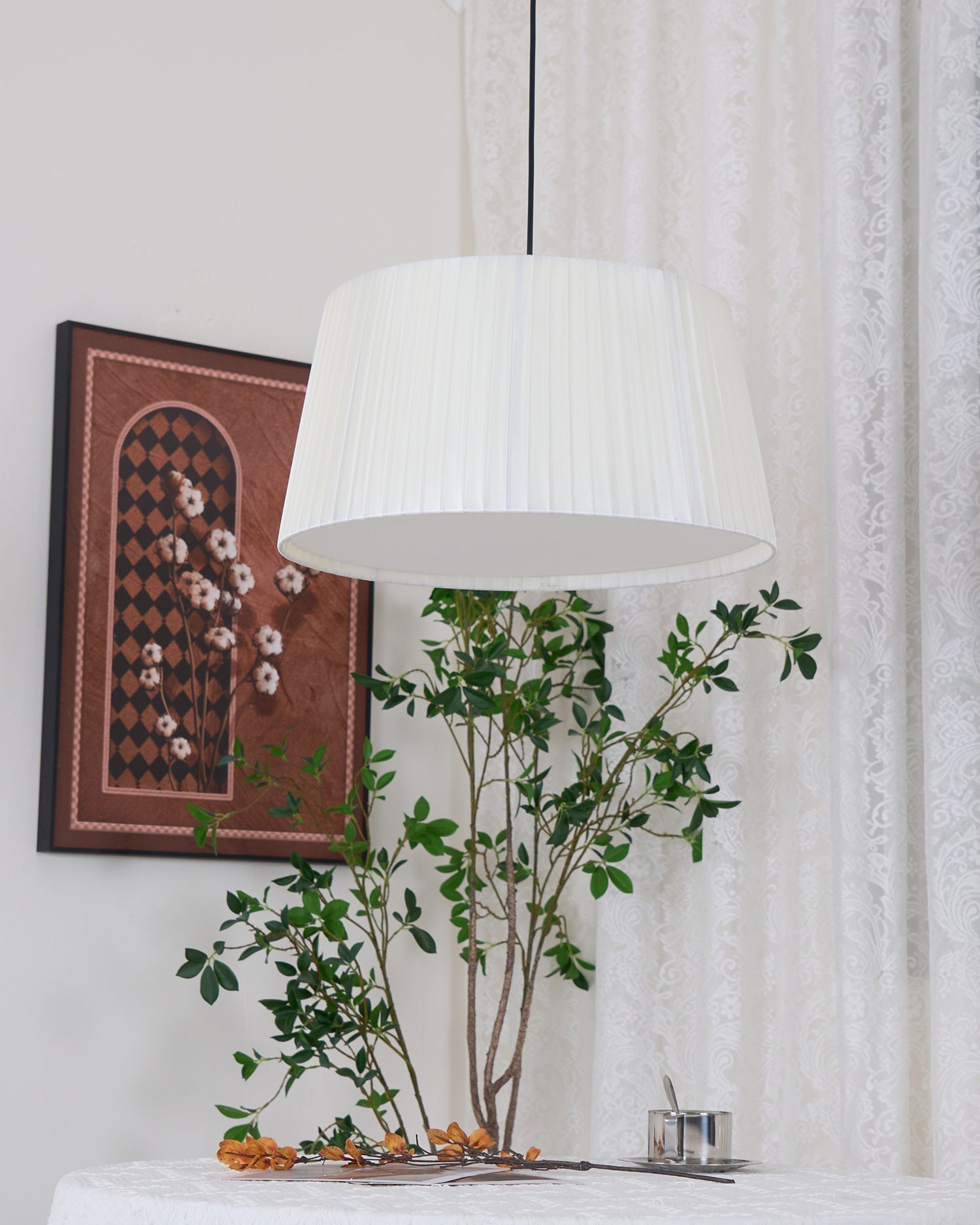 Pendant Light Pleated Fabric Drum