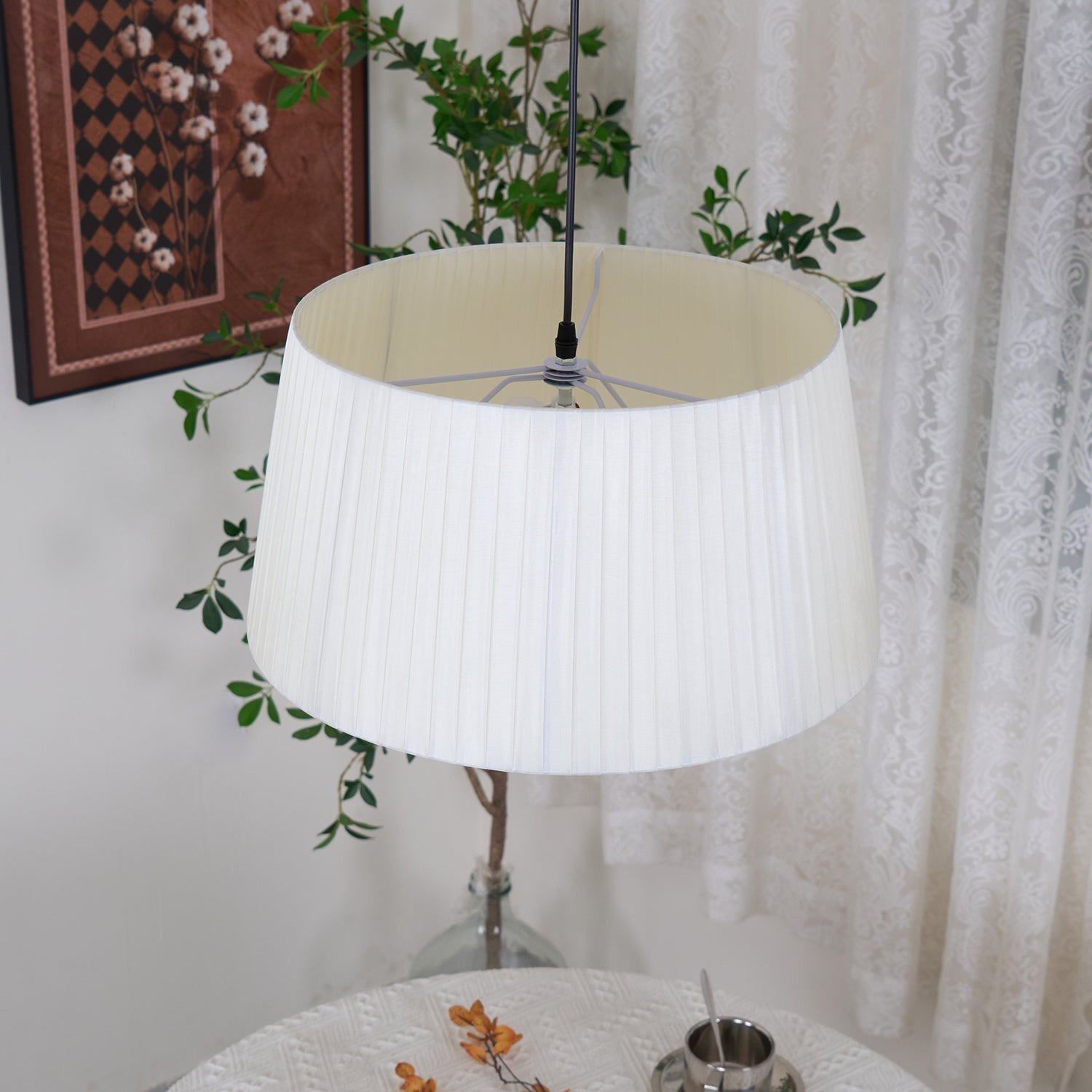 Pendant Light Pleated Fabric Drum
