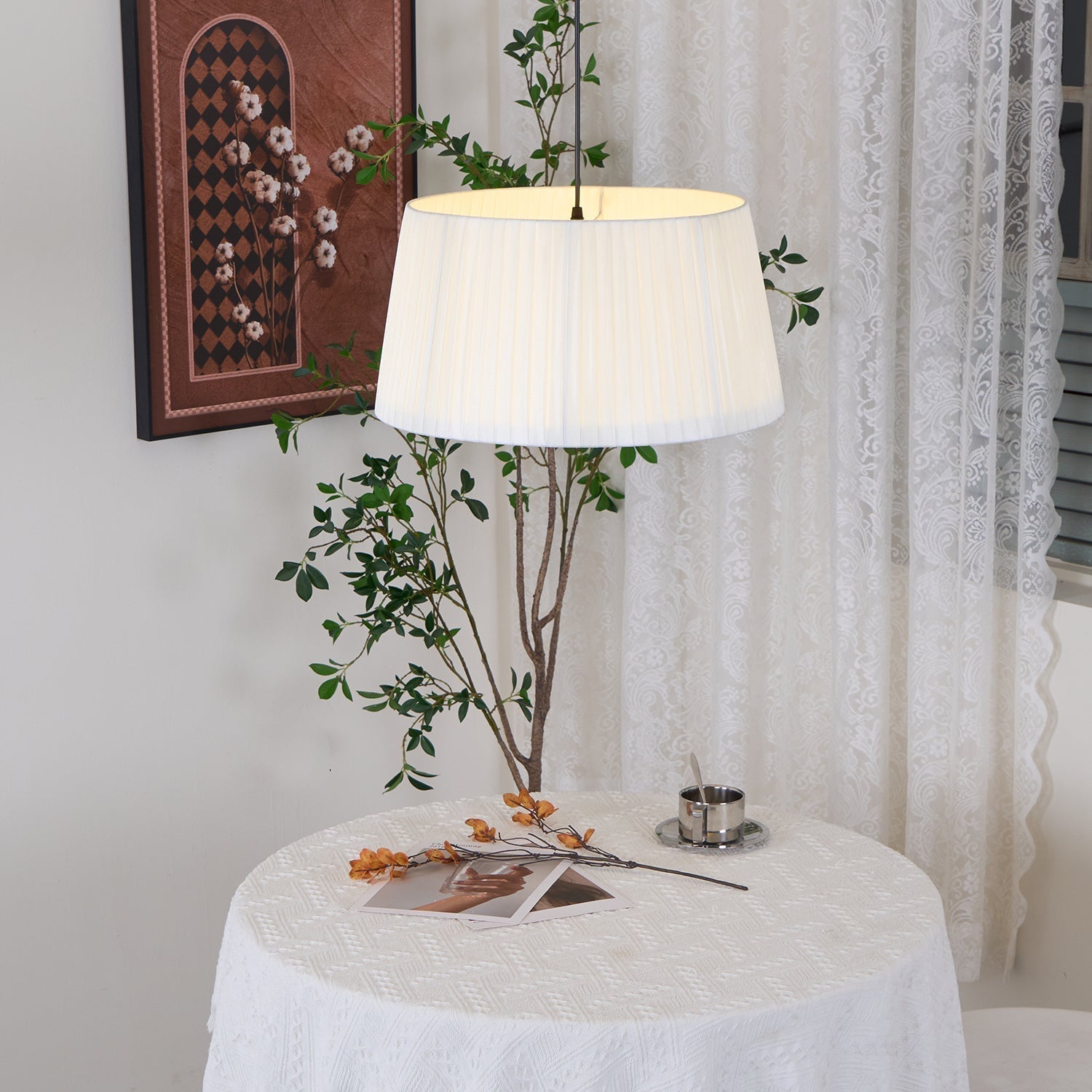 Pendant Light Pleated Fabric Drum