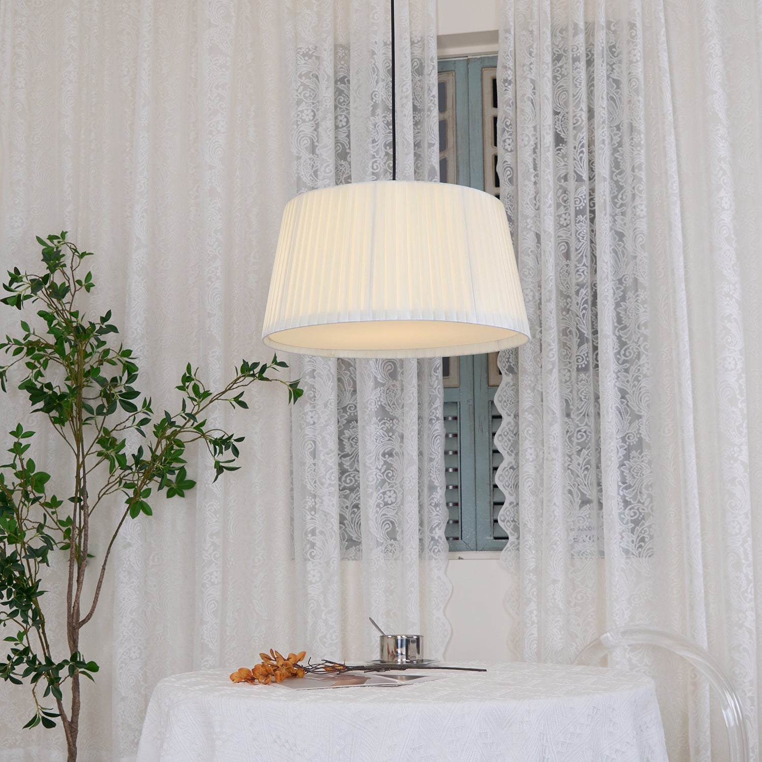 Pendant Light Pleated Fabric Drum