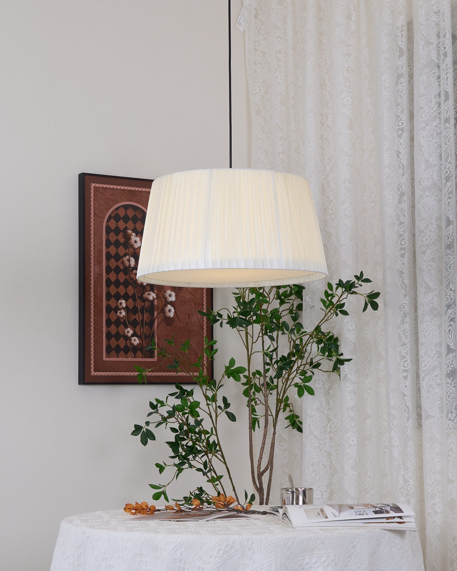 Pendant Light Pleated Fabric Drum