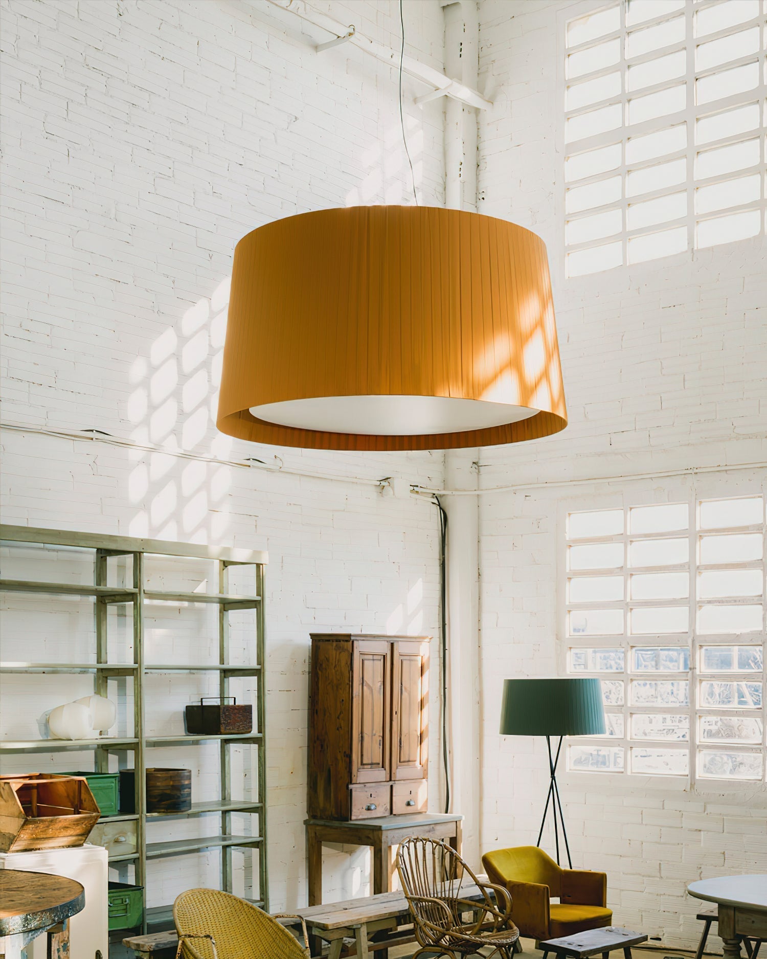 Pendant Light Pleated Fabric Drum