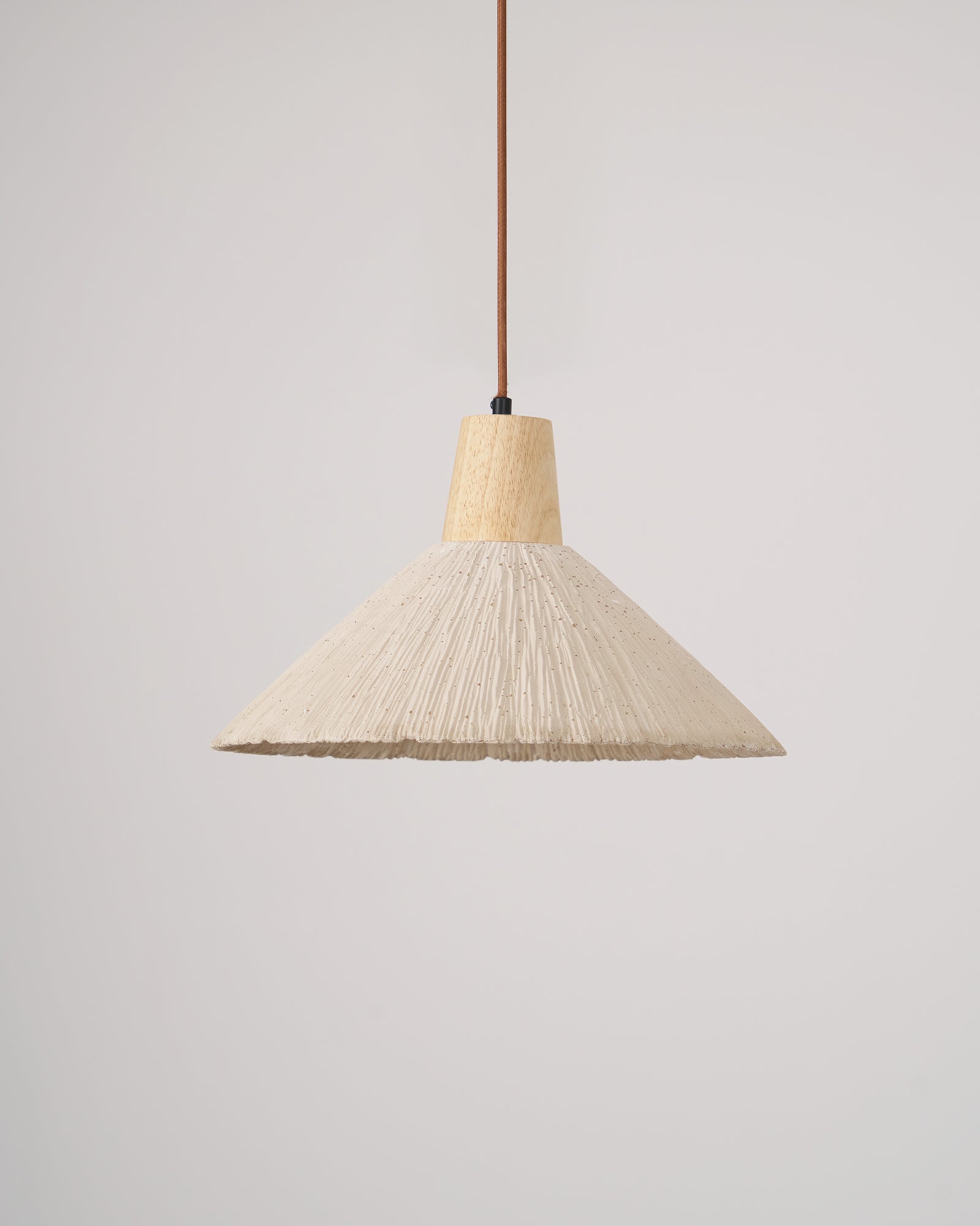 Pendant Lamp Wood Top Textured Cement Shade Grey Natural Japandi