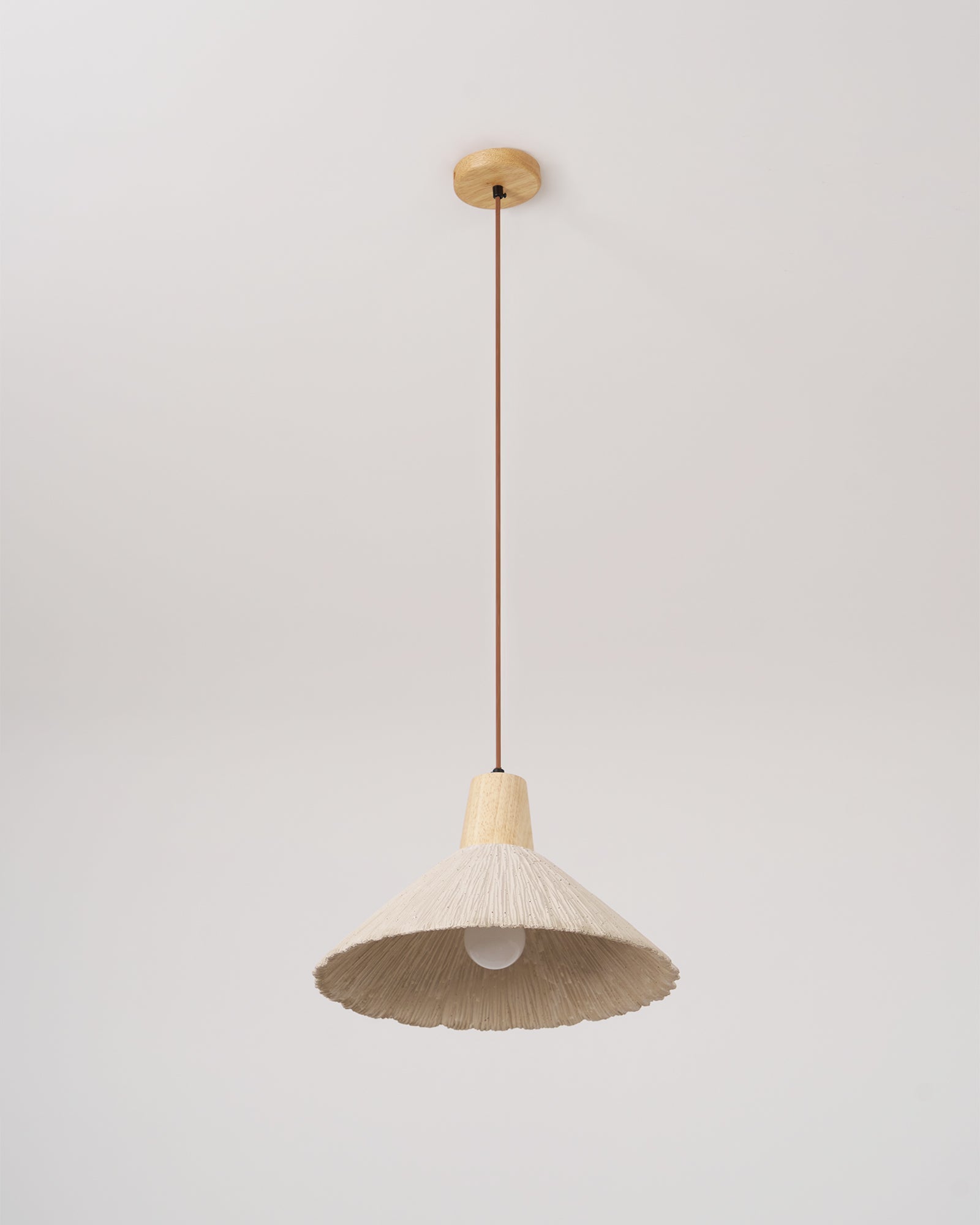 Pendant Lamp Wood Top Textured Cement Shade Grey Natural Japandi