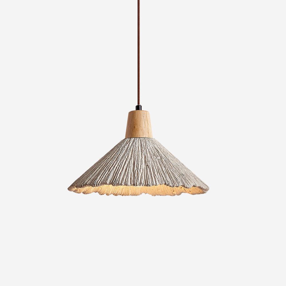 Pendant Lamp Wood Top Textured Cement Shade Grey Natural Japandi