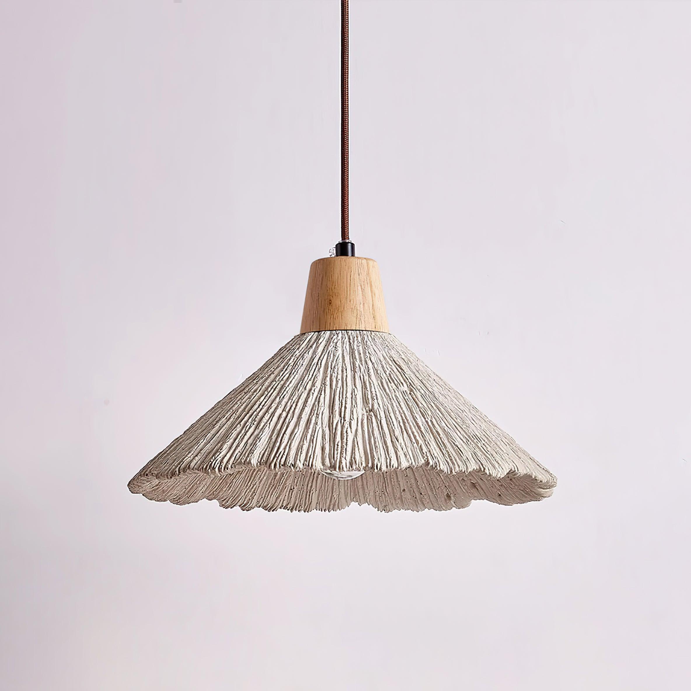 Pendant Lamp Wood Top Textured Cement Shade Grey Natural Japandi