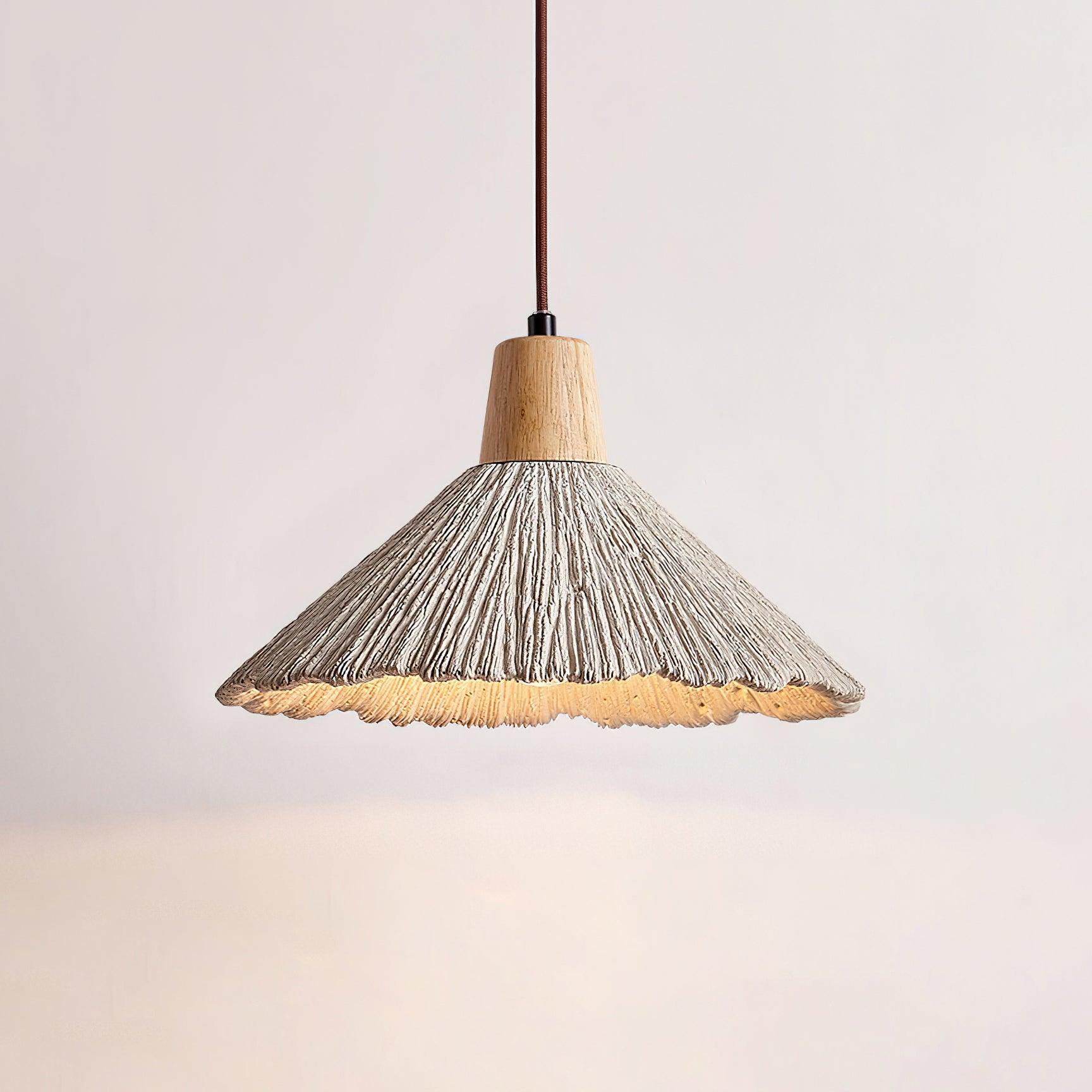 Pendant Lamp Wood Top Textured Cement Shade Grey Natural Japandi