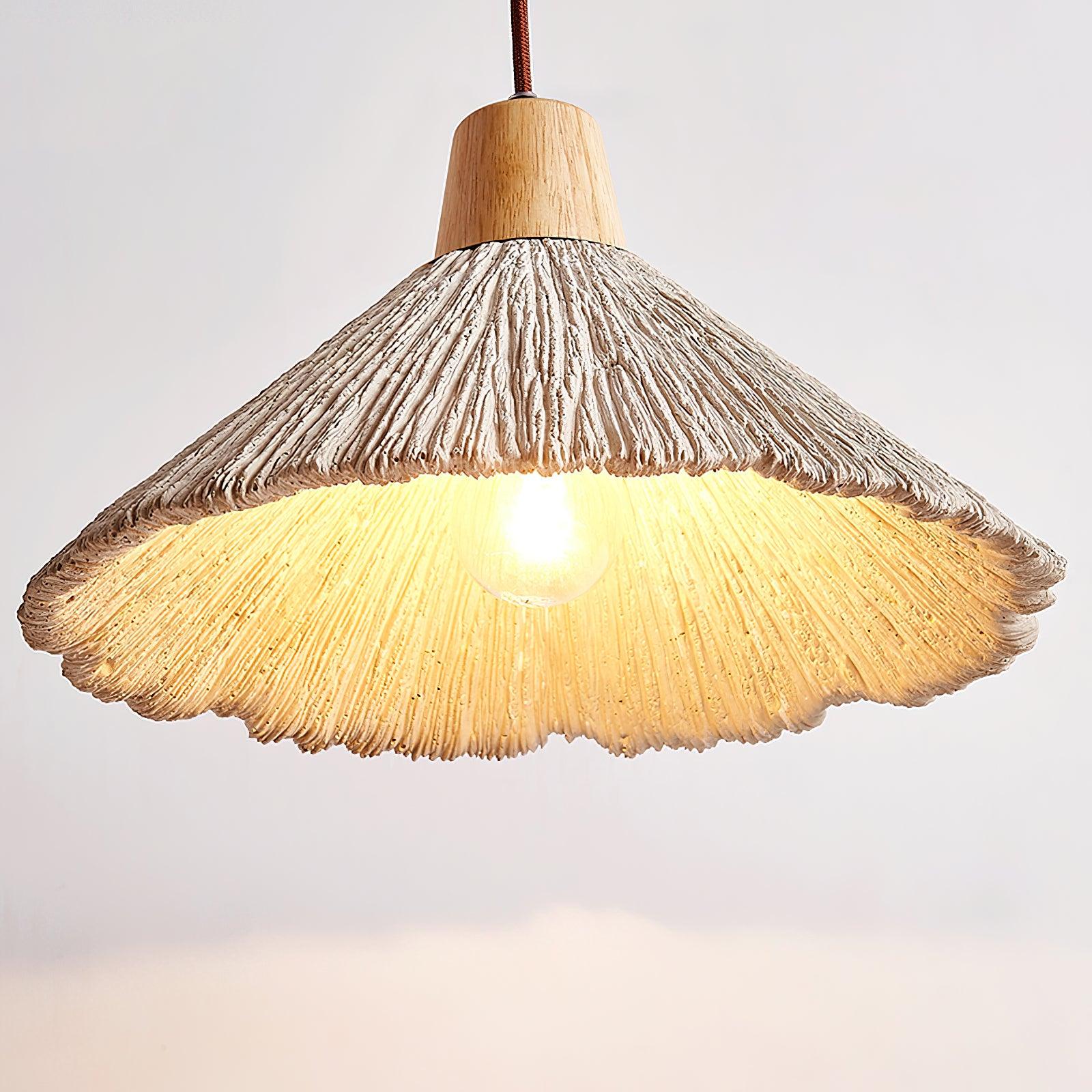 Pendant Lamp Wood Top Textured Cement Shade Grey Natural Japandi