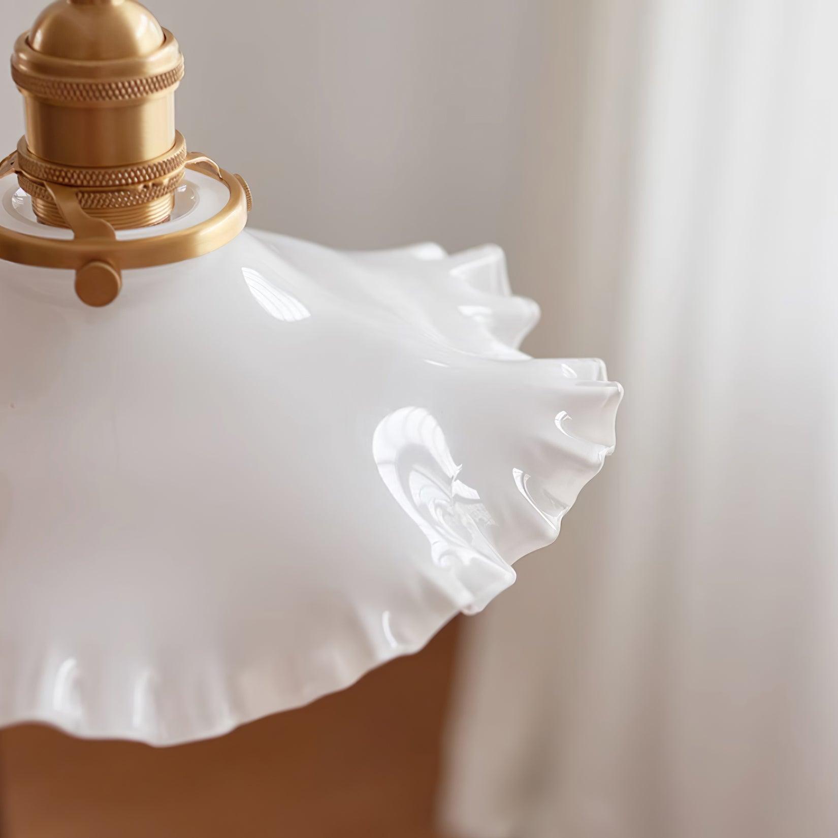 Pendant Lamp Glass Ruffle Shade Brass Warm Glow