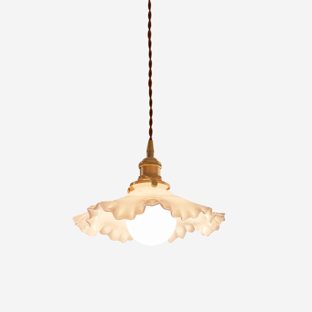 Pendant Lamp Glass Ruffle Shade Brass Warm Glow